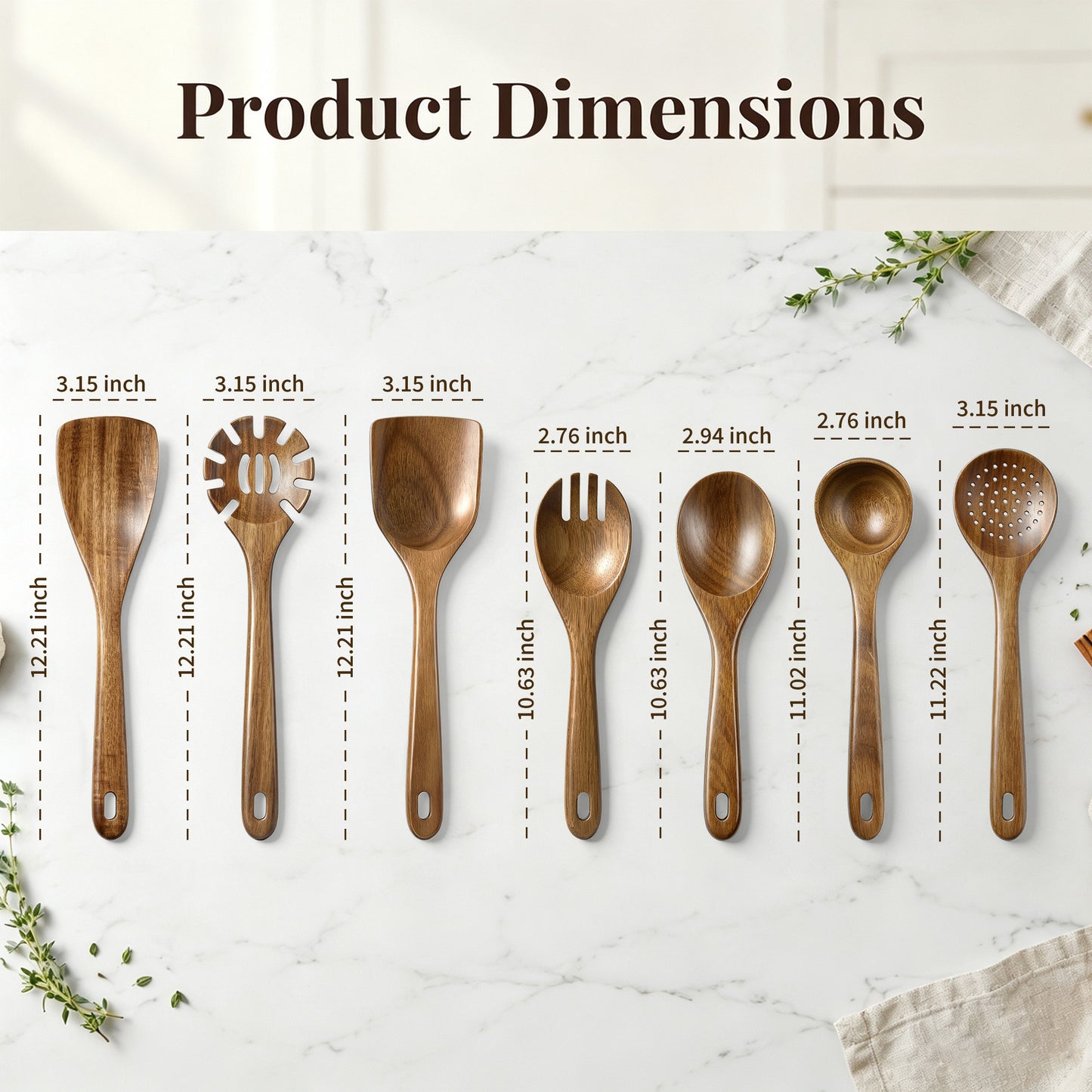 Vesteel 7-Piece Kitchen Utensil Set, Wooden Spoons for Cooking, Natural Acacia Wood Cooking Spoons and Spatulas, Heat-Resistant Cooking Utensils Safe for Nonstick Cookware & Easy to Clean