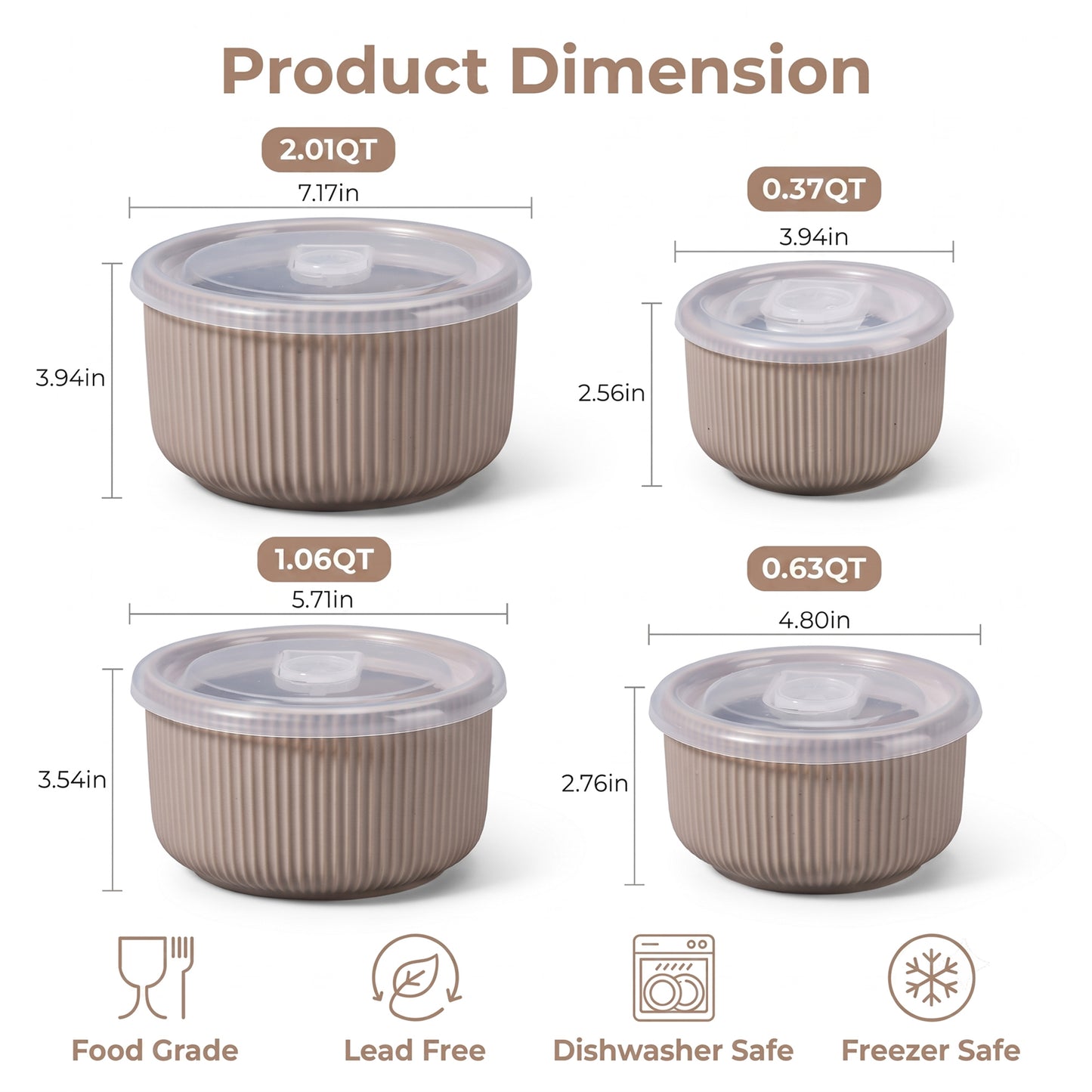Onader 8-Piece Ceramic Bowls with Lid, Mixing Bowls Set of 4 for Kitchen Meal Prep Food Storage Leftover, Stoneware Serving Bowl for Cooking Baking, Cappuccino Brown