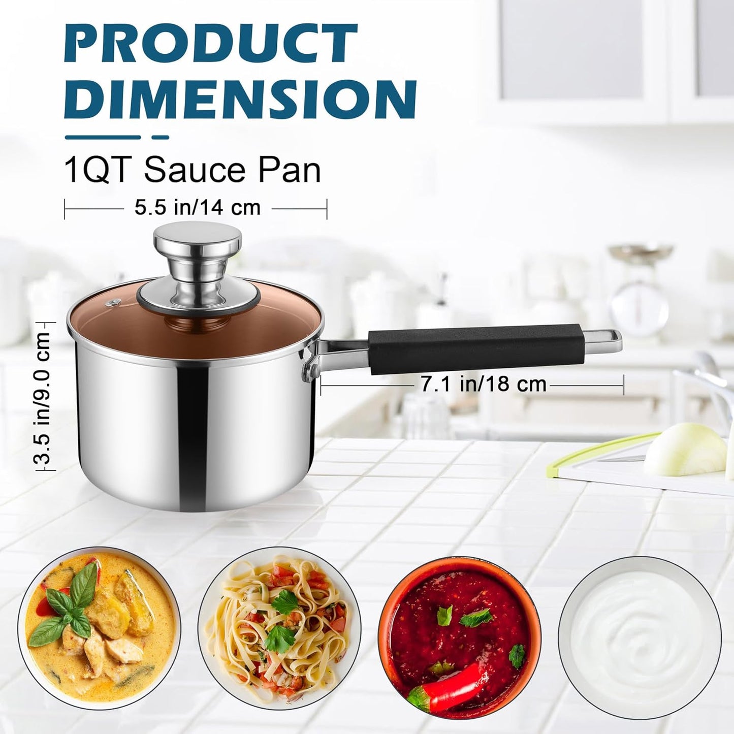 Vesteel 1QT Sauce Pan with Lid, Tri-Ply Stainless Steel Saucepan Milk Pan, Small Kitchen Induction Pots Cooking Pot with Pour Spout for Cooking Boiling Simmering, Heat-Proof Handle & Dishwasher Safe