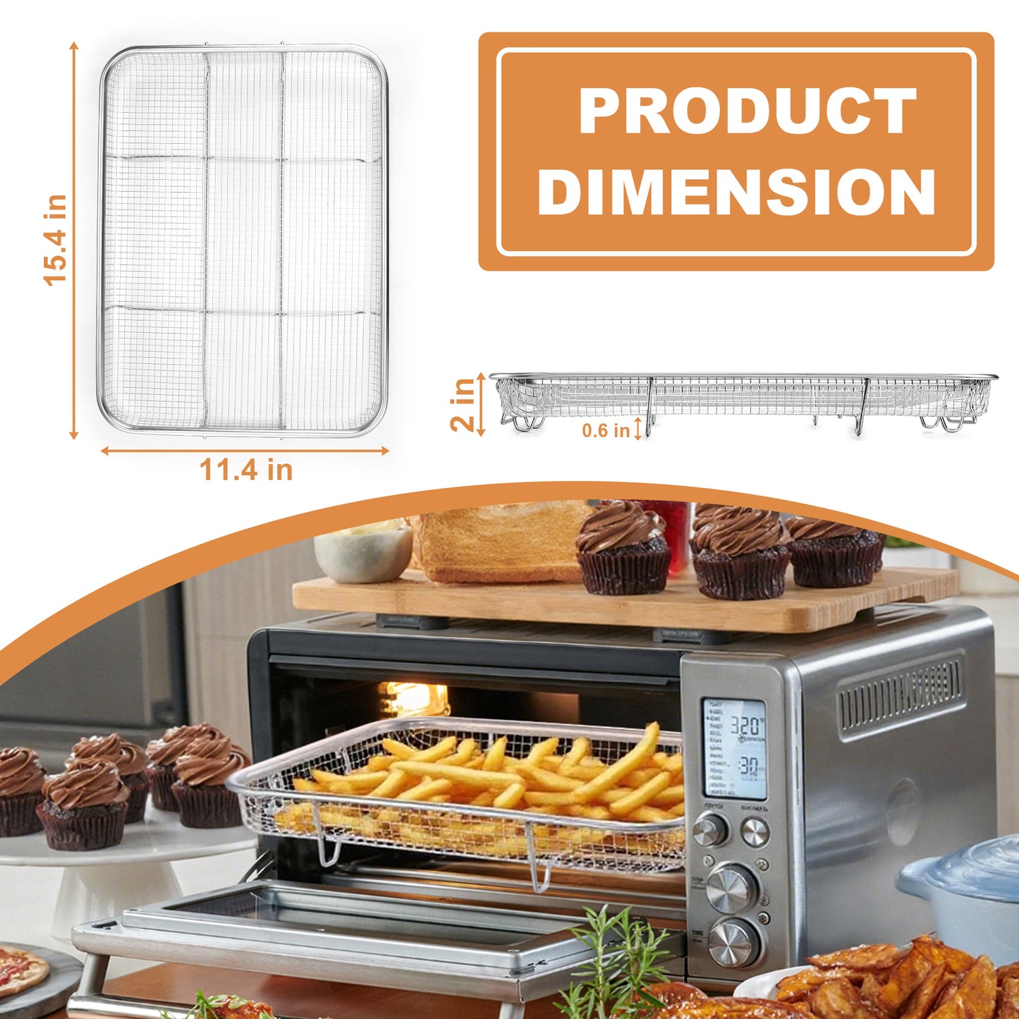 Vesteel Stainless Steel Air Fryer Basket Set of 2 - 15.4" x 11.4"
