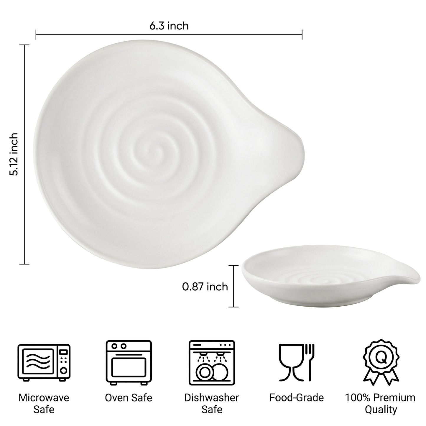 Onader 2-Piece Spoon Rest, 5" Ceramic Spoon Holder for Kitchen Utensils Soup Ladle Slotted Turner Spatula, Cooking Utensil Rest for Kitchen Countertop, Seashell White
