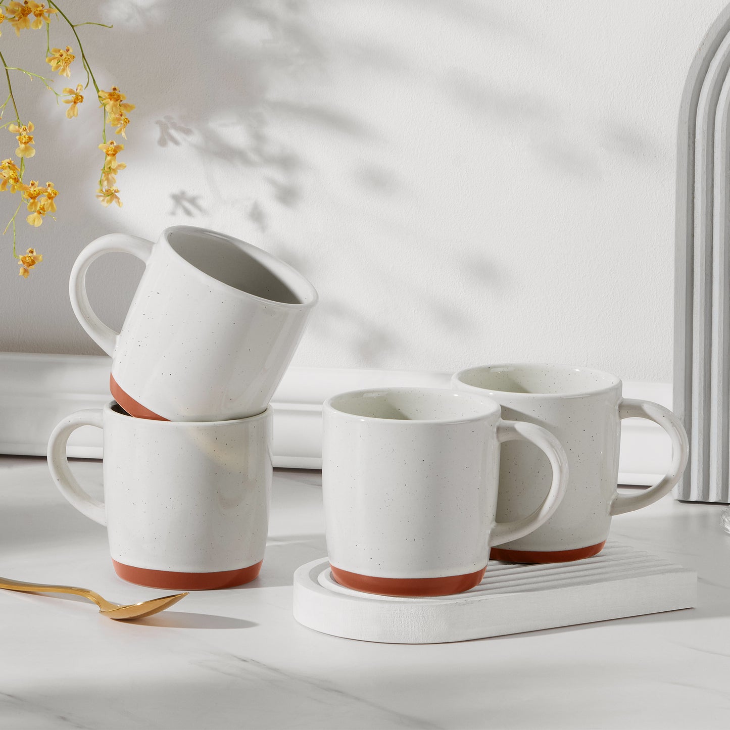 Vesteel Coffee Mugs Set of 4, 12oz Ceramic Coffee Cup with Handle, Modern Stoneware Mugs for Latte, Cappuccino, Cocoa, Dishwasher & Microwave Safe, Speckled White
