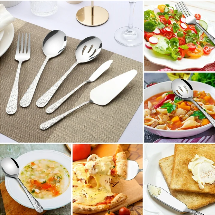 Vesteel 45-Piece Silverware Set with Serving Utensils, Stainless Steel Hammered Flatware Cutlery Set for 8 Include Forks Knives Spoons, Heavy Duty & Mirror Polished