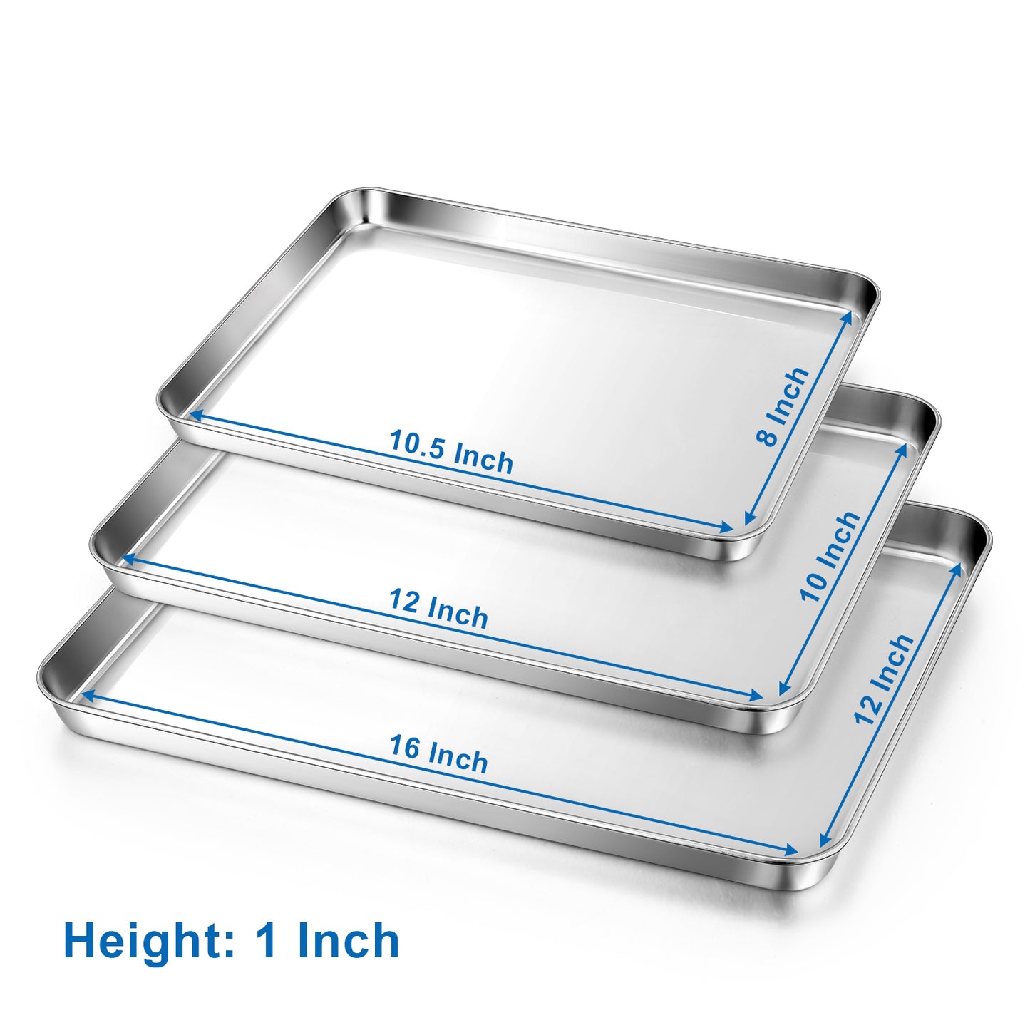 Vesteel Baking Sheet, Stainless Steel Baking Pan Tray Cookie Sheet Set of 3 (10.5" + 12" +16"), Non-Toxic & Dishwasher Safe