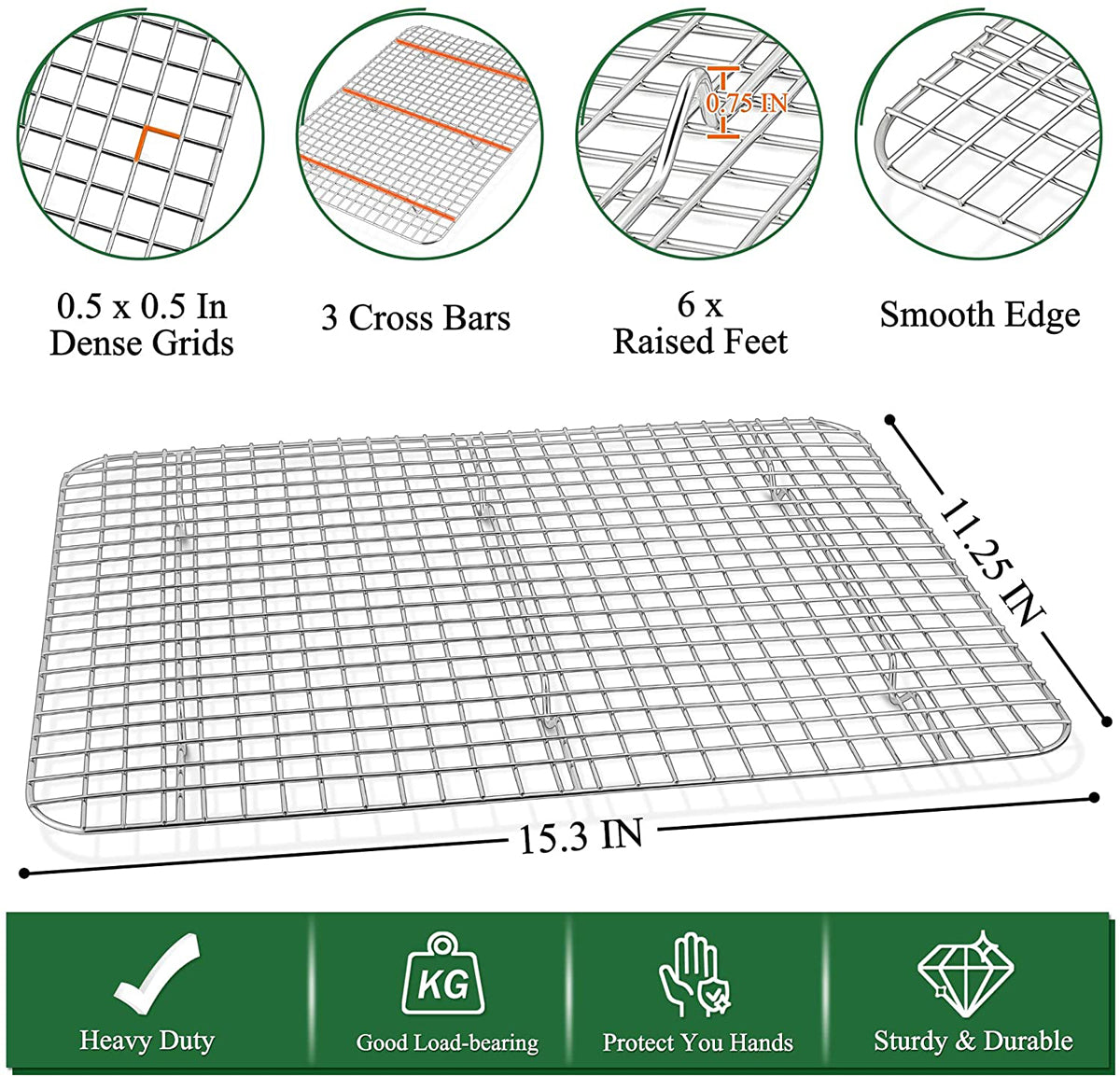 VeSteel Baking Sheets and Racks Set, Stainless Steel Rectangle Baking Sheet Oven Tray and Cooling Grid Rack for Cookies Meats, Size 16 x 12 x 1 Inch
