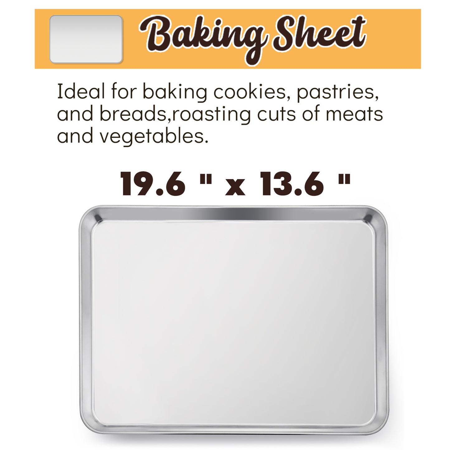 Vesteel 20" x 14" x 1" Extra Large Baking Sheet Set of 2, Heavy Duty Stainless Steel Cookie Sheet Baking Pan for Oven, Non-Stick & Dishwasher Safe