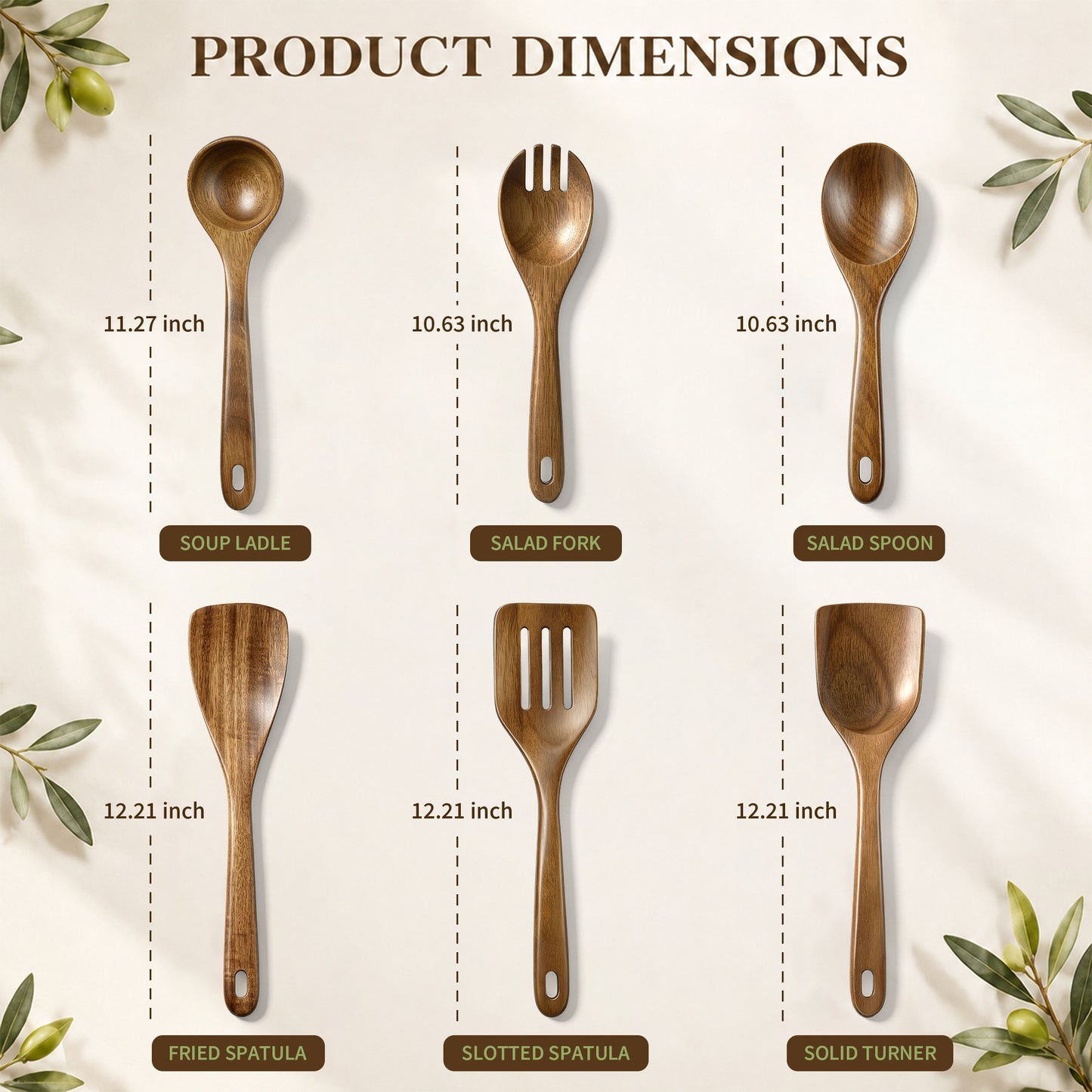 Vesteel 6-Piece Wooden Spoons for Cooking, Natural Acacia Wooden Kitchen Utensil Set, Non-Stick Kitchen Spoon&Spatula, Heat-Resistant Cooking Utensils Safe for Nonstick Cookware & Easy to Clean