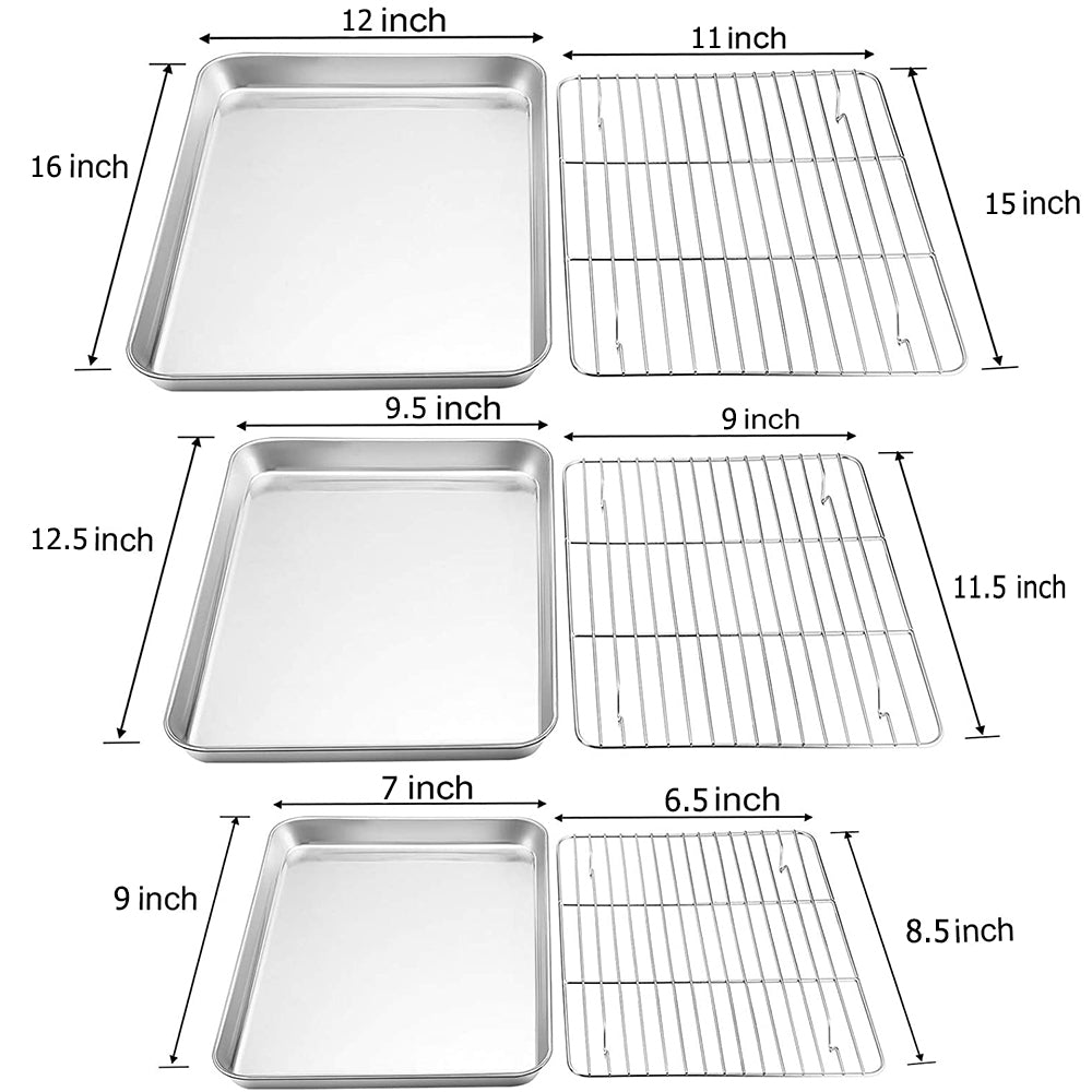 VeSteel Baking Sheet with Rack Set, Stainless Steel Cookie Sheet Baking Pans with Cooling Rack, Non Toxic & Healthy, Rust Free & Heavy Duty, Mirror Finish & Easy Clean, Dishwasher Safe - 6 Pieces