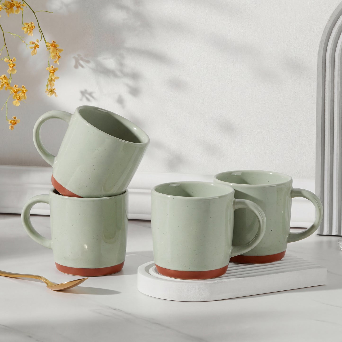 Vesteel Coffee Mugs Set of 4, 12oz Ceramic Coffee Cup with Handle, Modern Stoneware Mugs for Latte, Cappuccino, Cocoa, Dishwasher & Microwave Safe, Light Green