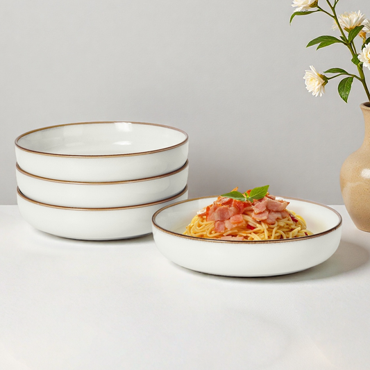 Onader Pasta Bowls Set of 4, 35oz Large Pasta Bowls for Serving, Wide Bowl Plates for Kitchen, Double Reactive Glaze, Microwave and Dishwasher Safe - Seashell White