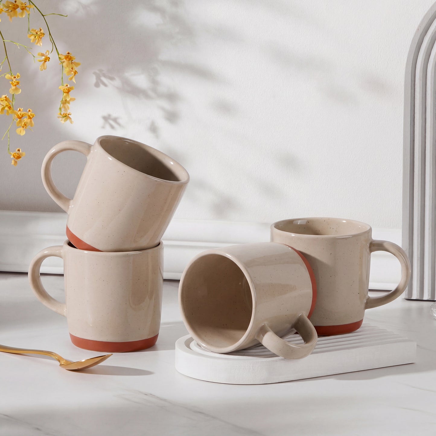 Vesteel Coffee Mugs Set of 4, 12oz Ceramic Coffee Cup with Handle, Modern Stoneware Mugs for Latte, Cappuccino, Cocoa, Dishwasher & Microwave Safe, Cappuccino Brown