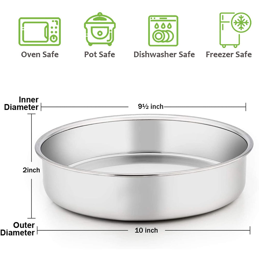 Vesteel 10 inch Cake Pan Set of 3, Stainless Steel Round Layer Cake Baking Pans Birthday Cake Pan, Mirror Finish & Dishwasher Safe