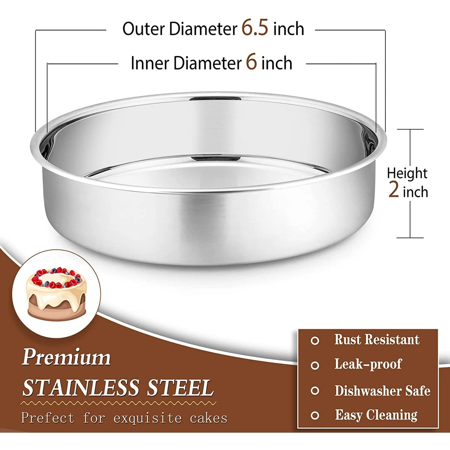 6 inch Cake Pan Set of 4, VeSteel Stainless Steel Round Cake Baking Pans, Mirror Finish & Dishwasher Safe