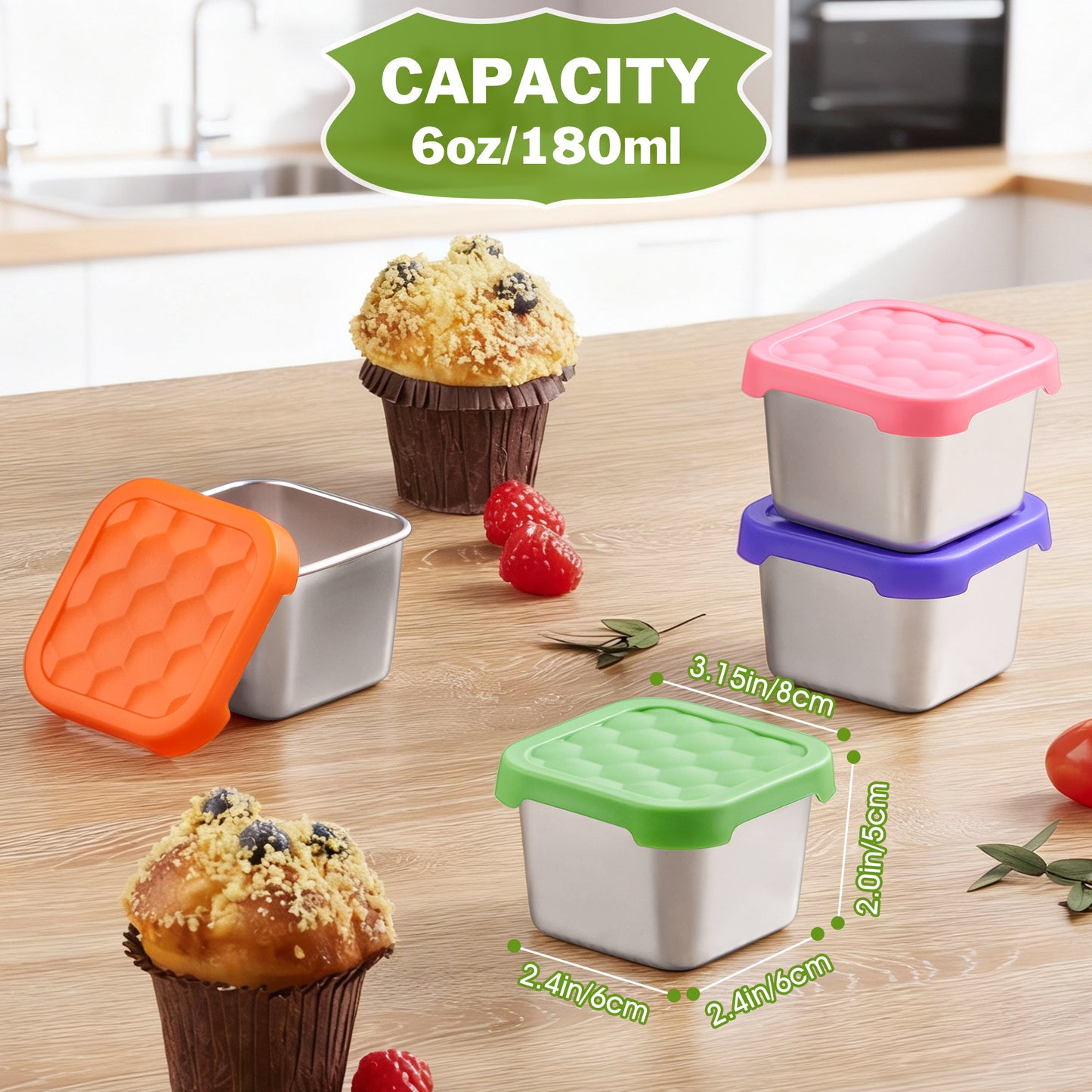 Vesteel 6-Pack Stainless Steel Snack Containers for Kids, 6oz Easy Open Leak Proof Toddler Snack Containers with Silicone Lids, Stackable Metal Toddler Lunch Box for Daycare, School and Travel