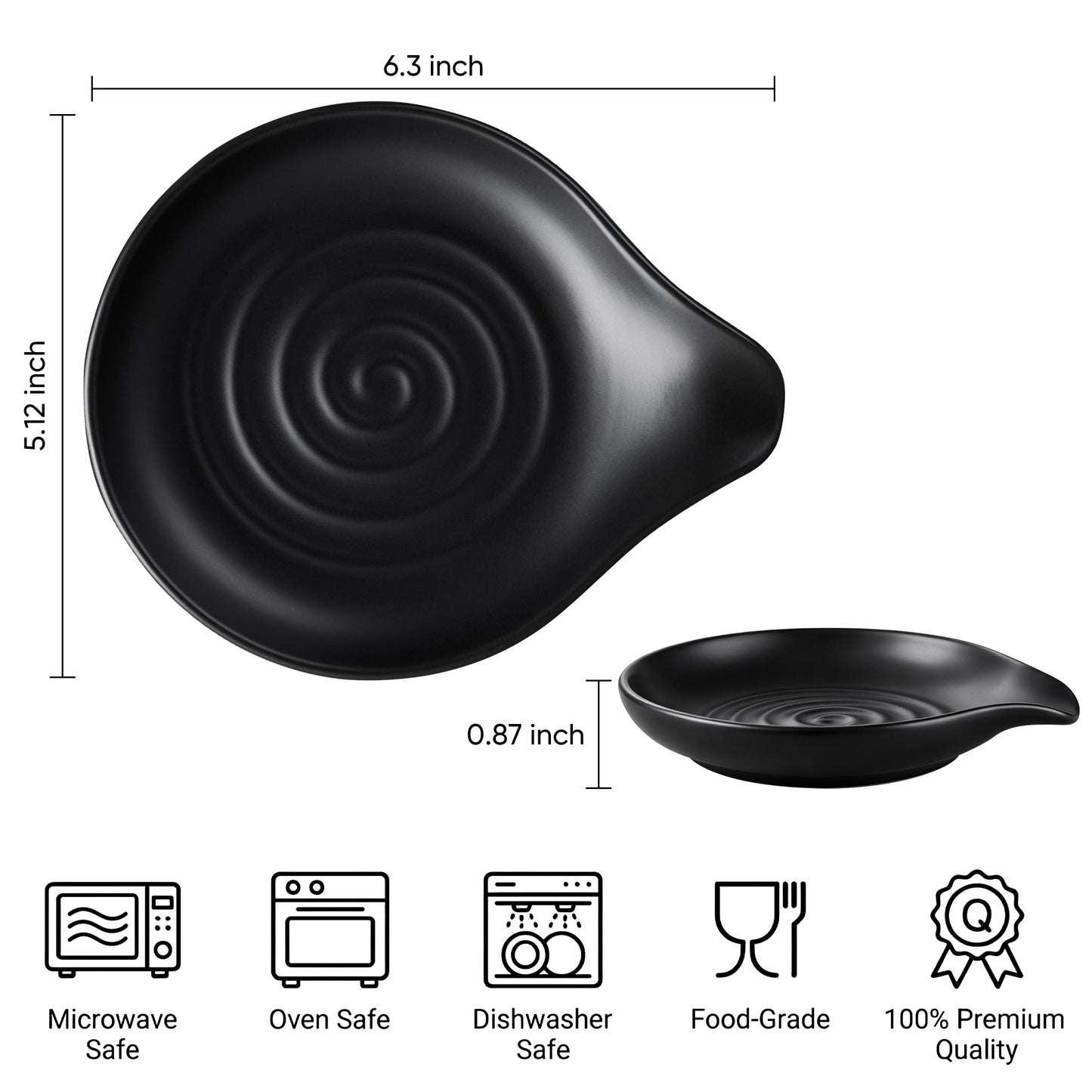 Onader 2-Piece Spoon Rest, 5" Ceramic Spoon Holder for Kitchen Utensils Soup Ladle Slotted Turner Spatula, Cooking Utensil Rest for Kitchen Countertop, Matte Black