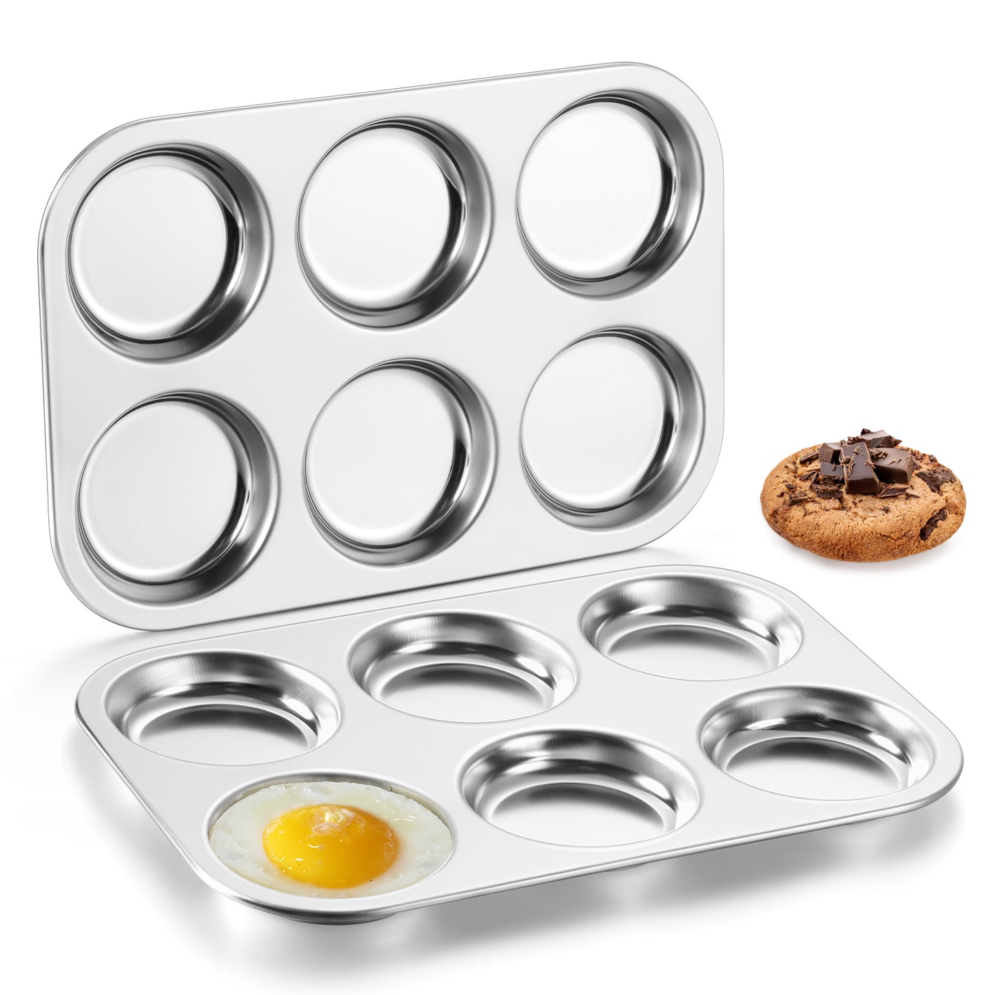 Vesteel 6-Cup Muffin Pan Set of 2, Stainless Steel Cupcake Pan Metal Muffin Baking Tins for Oven, Non-toxic & Dishwasher Safe