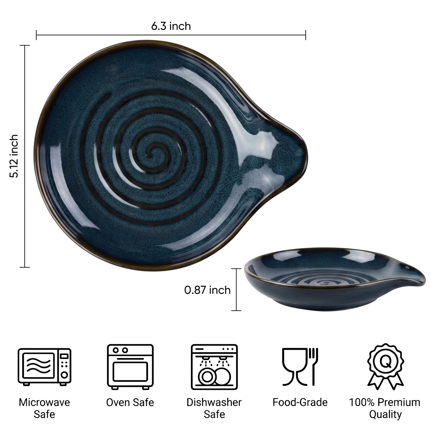 Onader 2-Piece Spoon Rest, 5" Ceramic Spoon Holder for Kitchen Utensils Soup Ladle Slotted Turner Spatula, Cooking Utensil Rest for Kitchen Countertop, Starry Blue
