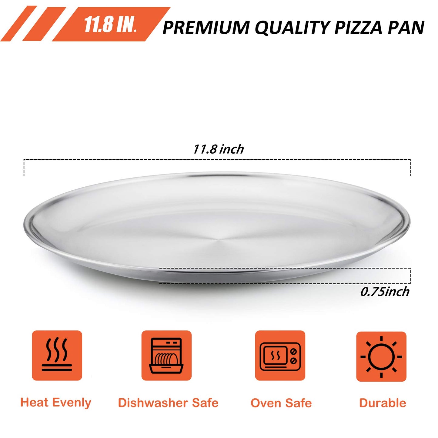 Vesteel 12 inch Pizza Pan, Stainless Steel Metal Baking Tray Platter for Oven Baking Serving, Dishwasher Safe