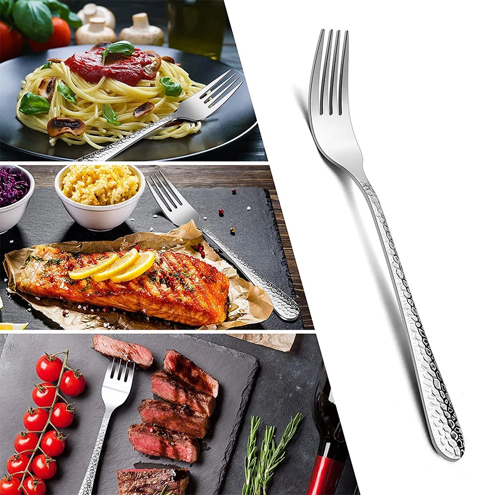 VeSteel 12-Piece Stainless Steel Hammered Dinner Forks Set - 7.9 inches