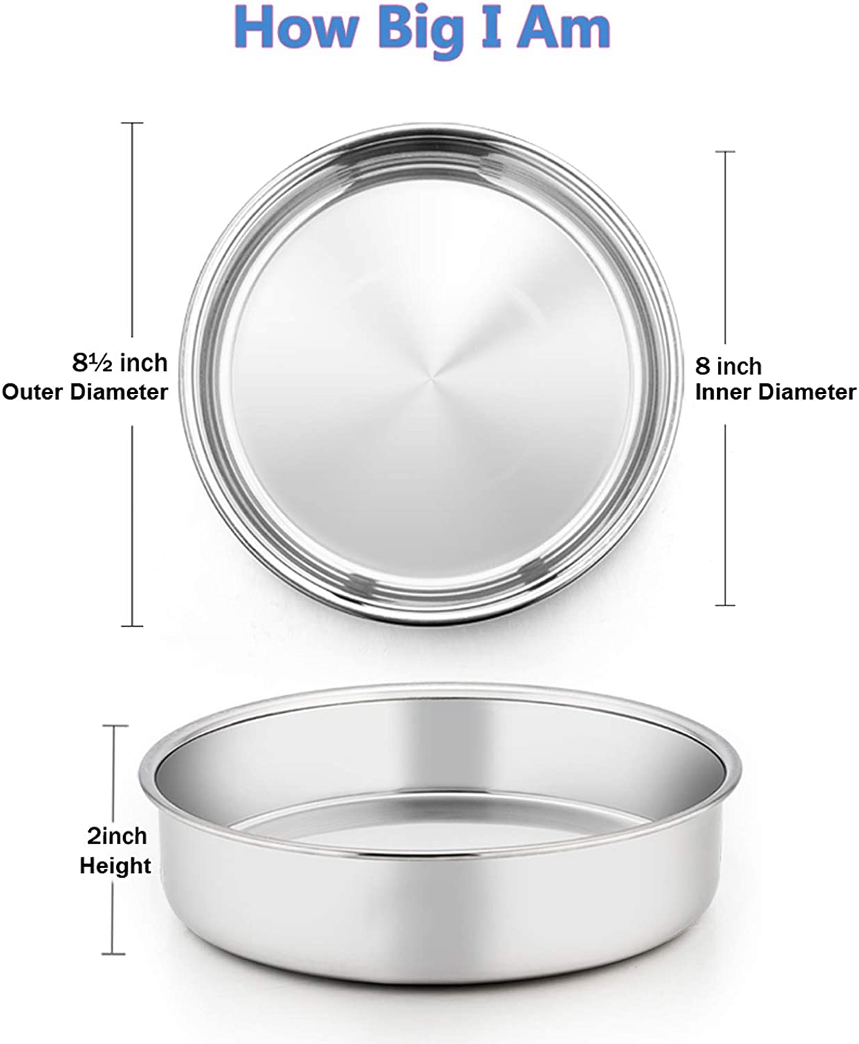 Vesteel 8 inch Cake Pan Set of 4, Stainless Steel Round Layer Cake Baking Pans, Non-Toxic & Healthy, Mirror Finish & Dishwasher Safe