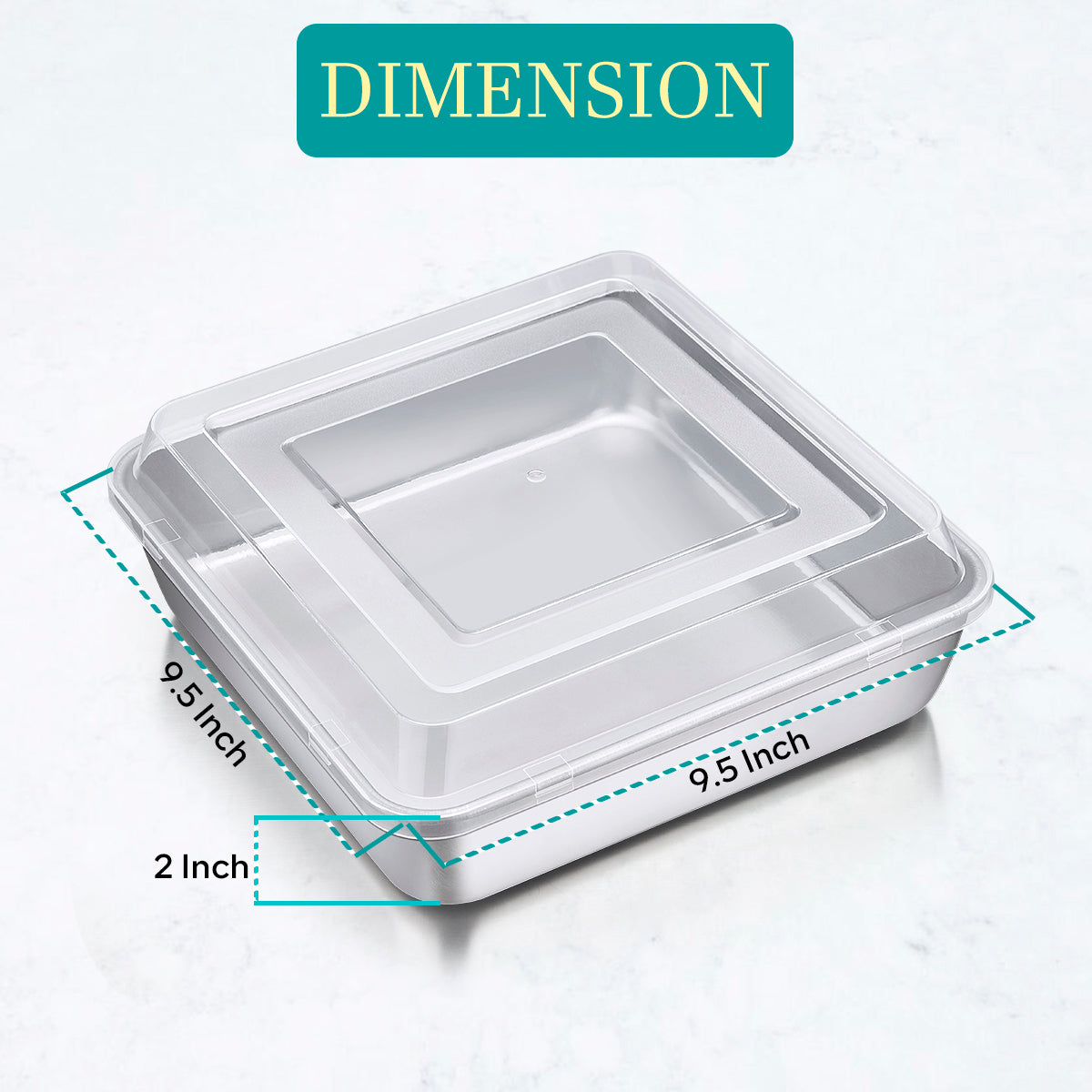 9 inch Square Cake Pan with Lid, Vesteel Stainless Steel Rectangle Brownies Baking Pan, Non-Toxic & Warp Resistant, Rust Free & Dishwasher Safe