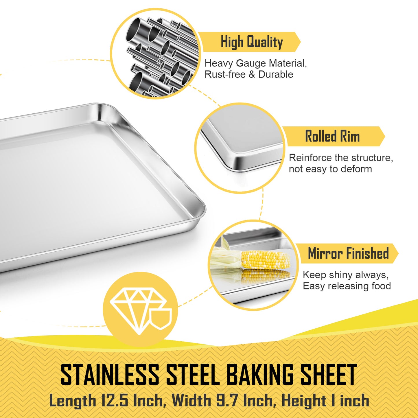 Vesteel 12.5 inch Baking Pan with Rack Set (2 Pans & 2 Racks), Stainless Steel Quarter Size Toaster Oven Tray with Cooling Rack, Heavy Gauge & Dishwasher Safe