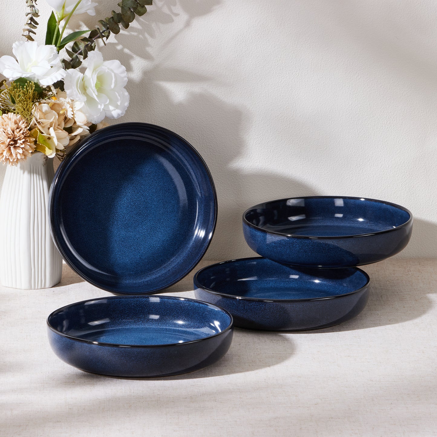 Vesteel Pasta Bowl Set of 4, 22oz Stoneware Salad Pasta Serving Bowls for Soup Dinner Cereal, Microwave & Dishwasher Safe, Ocean Blue