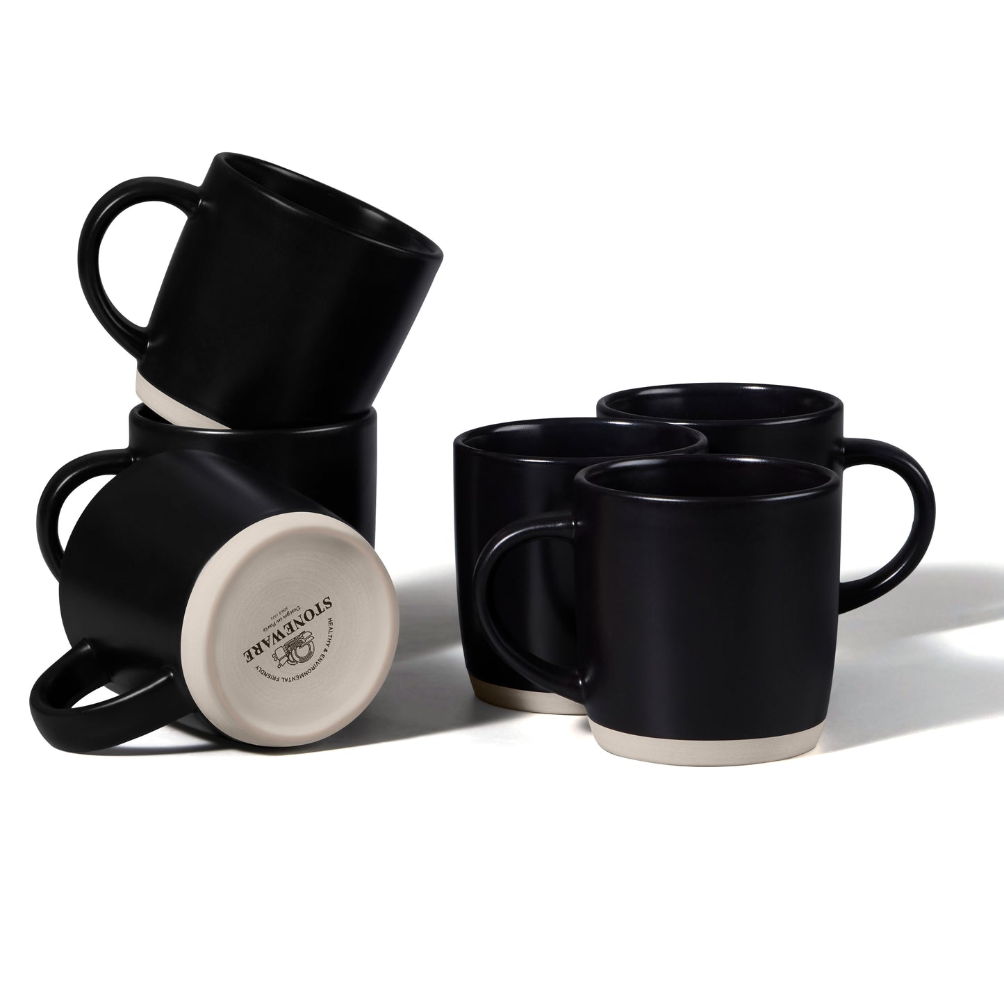 Vesteel Coffee Mugs Set of 6, 12oz Ceramic Coffee Cups Set with Makeup Clay for Coffee Tea Milk, Mug Gifts for Thanksgiving Day Anniversary, Matte Black