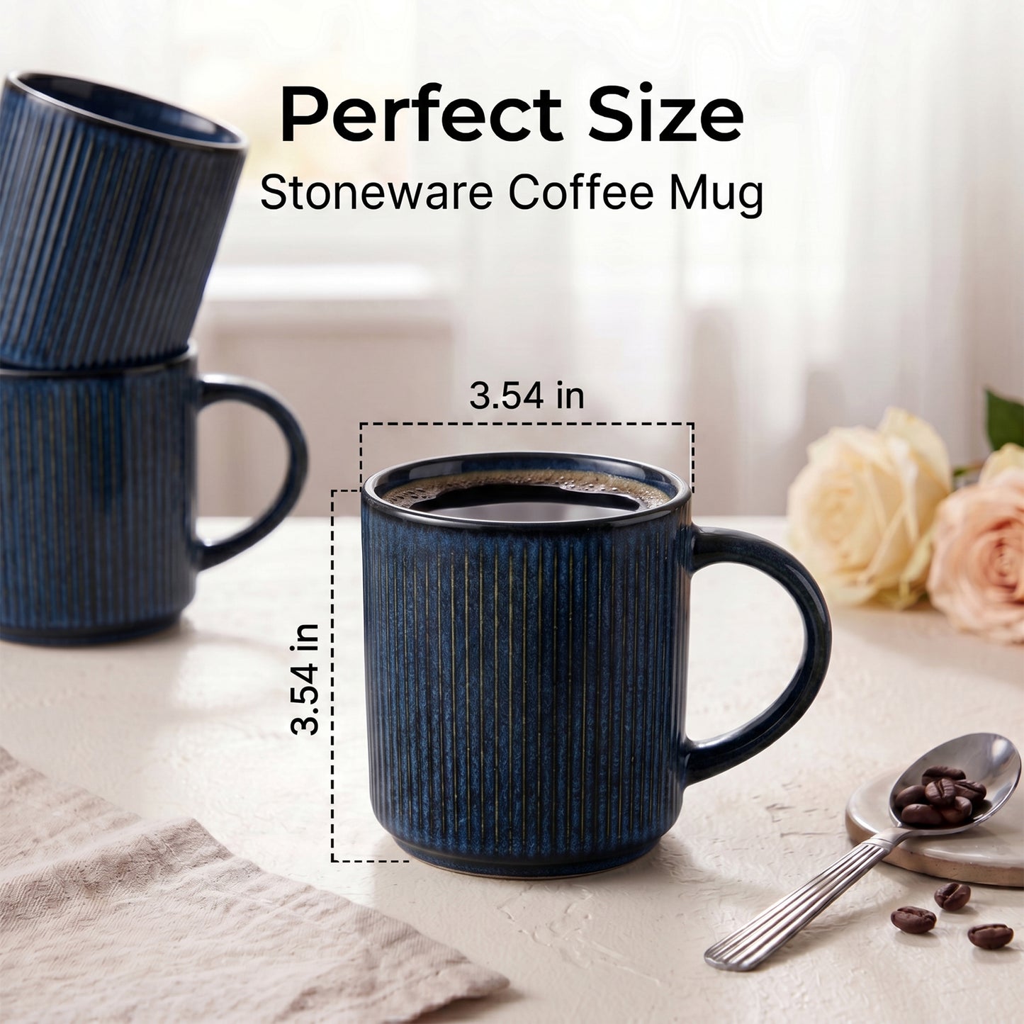 Onader 4-Pieces Coffee Mugs Set, Water Cups with Large Handle, 12 oz Ceramic Mugs Suitable for Tea Milk Latte, Stain-Resistant & Microwave Safe, Starry Blue
