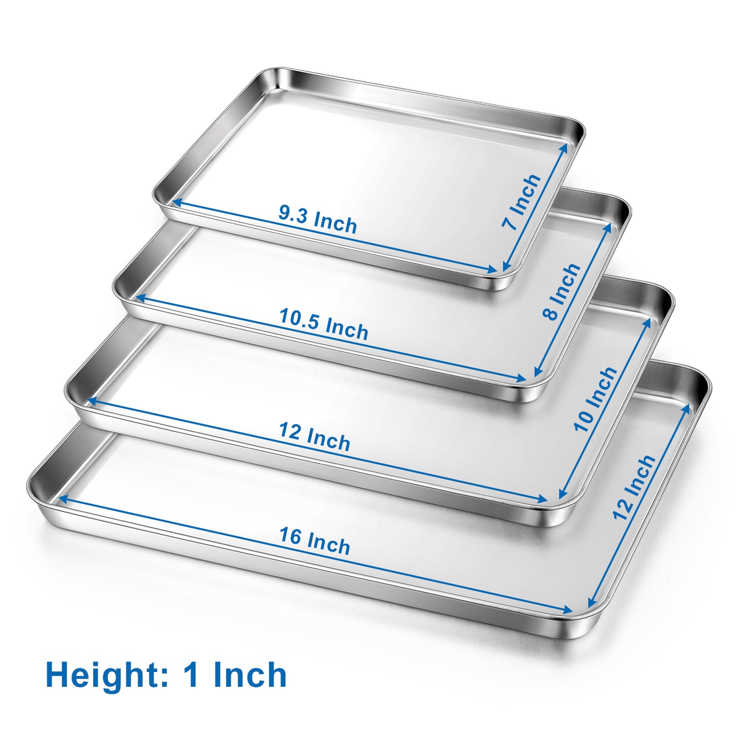 Vesteel Baking Sheet Set of 4, Stainless Steel Baking Pan Tray Cookie Sheet, Healthy& Dishwasher Safe