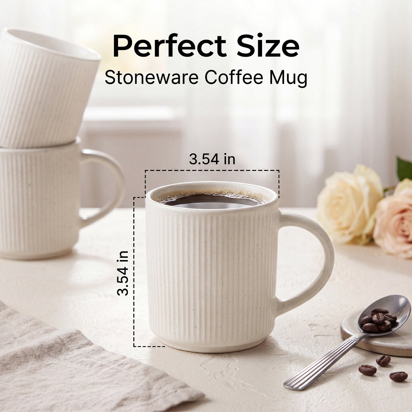 Onader 4-Pieces Coffee Mugs Set, Water Cups with Large Handle, 12 oz Ceramic Mugs Suitable for Tea Milk Latte, Stain-Resistant & Microwave Safe, Speckle White