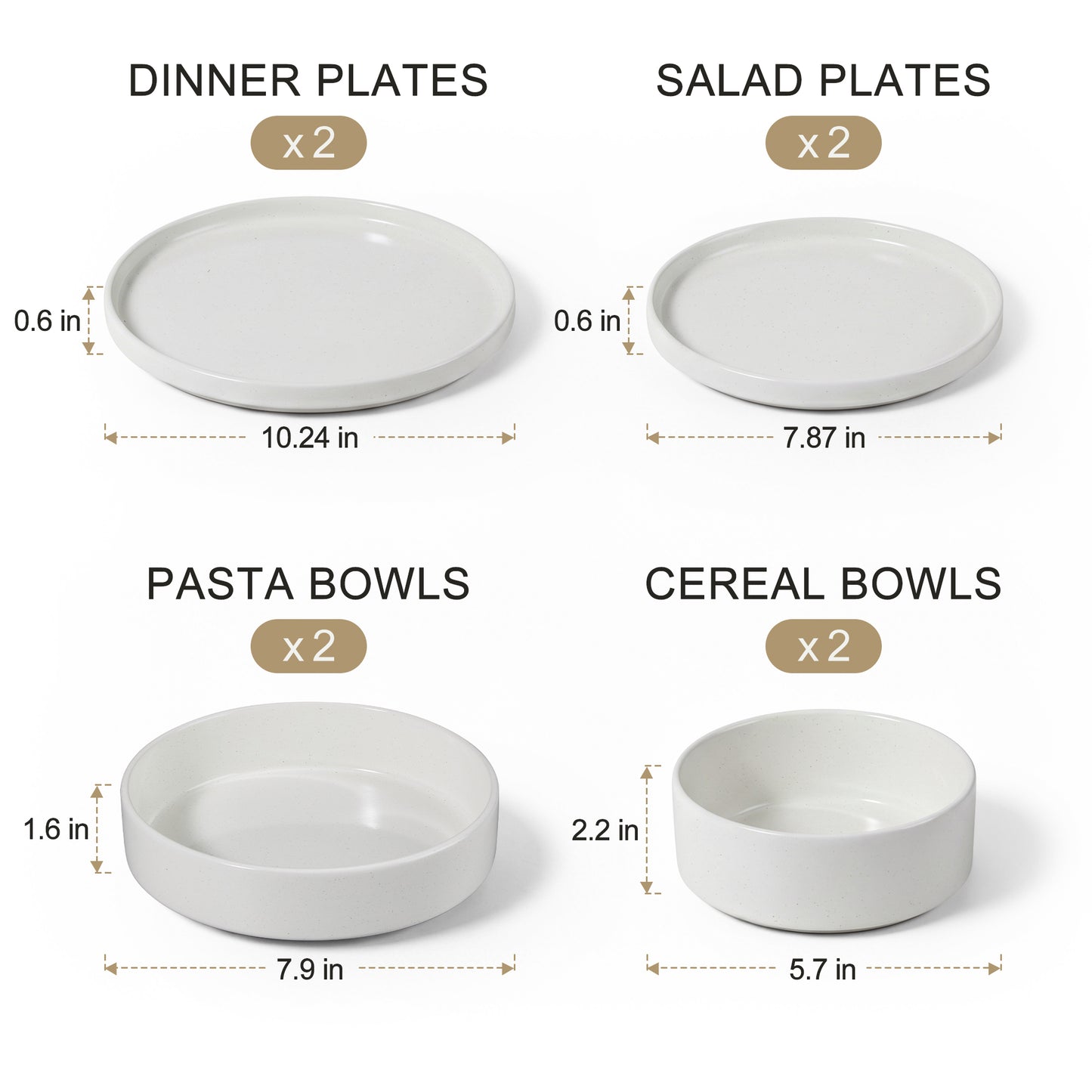 Onader 8-Piece Stoneware Dinnerware Set, Speckled Plates and Bowls Sets for the Kitchen, Microwave & Dishwasher Safe, Seashell White Speckle