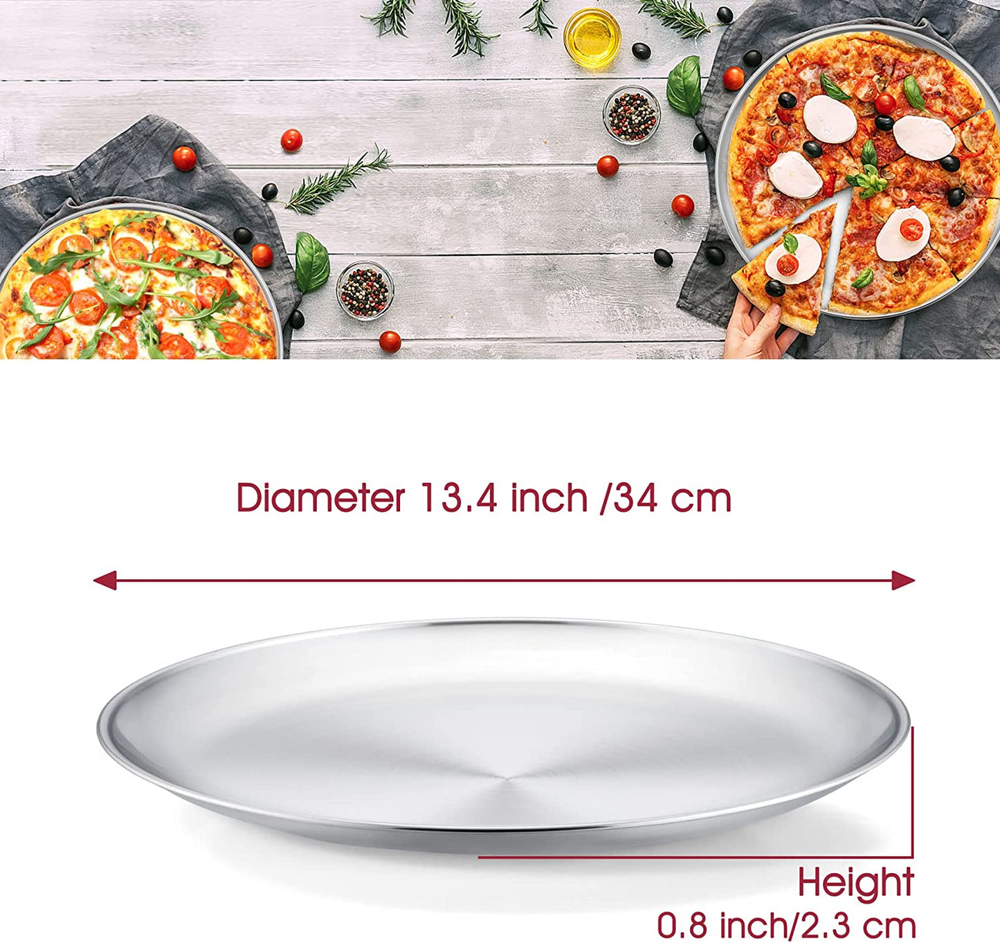 Vesteel 12 inch Stainless Steel Round Pizza Pan Set of 3, Large Healthy Pizza Tray Platter for Oven Baking Serving, Dishwasher Safe