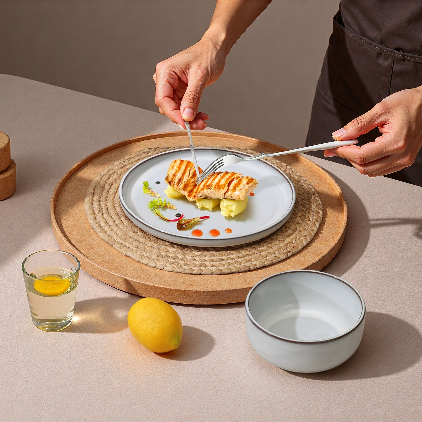 Onader Dinnerware Sets for 4, 12 Pieces Reactive Glaze Plates and Bowls Sets, Elegant Dishes with Rustic Terracotta Base - Glacier White