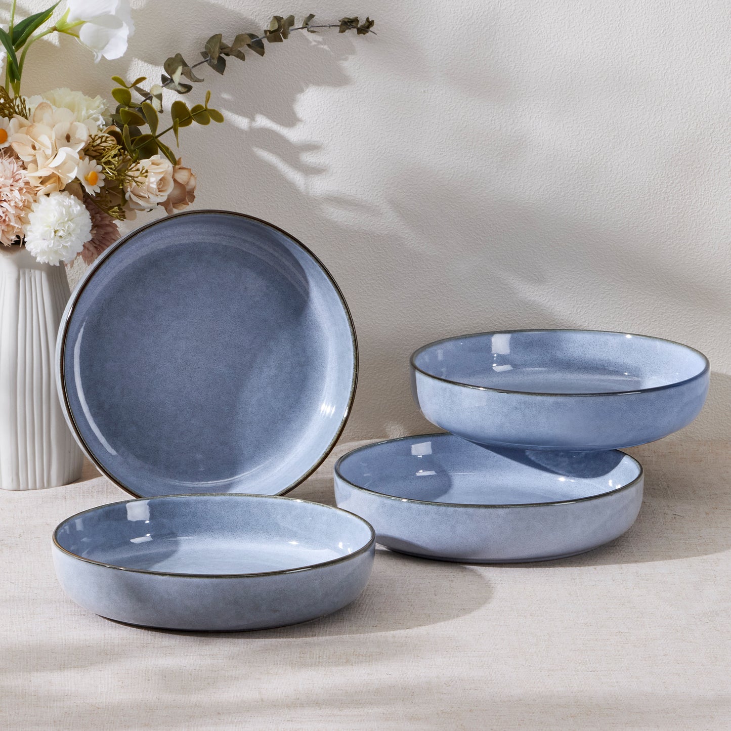 Vesteel Pasta Bowl Set of 4, 22oz Stoneware Salad Pasta Serving Bowls for Soup Dinner Cereal, Microwave & Dishwasher Safe, Grayish Blue