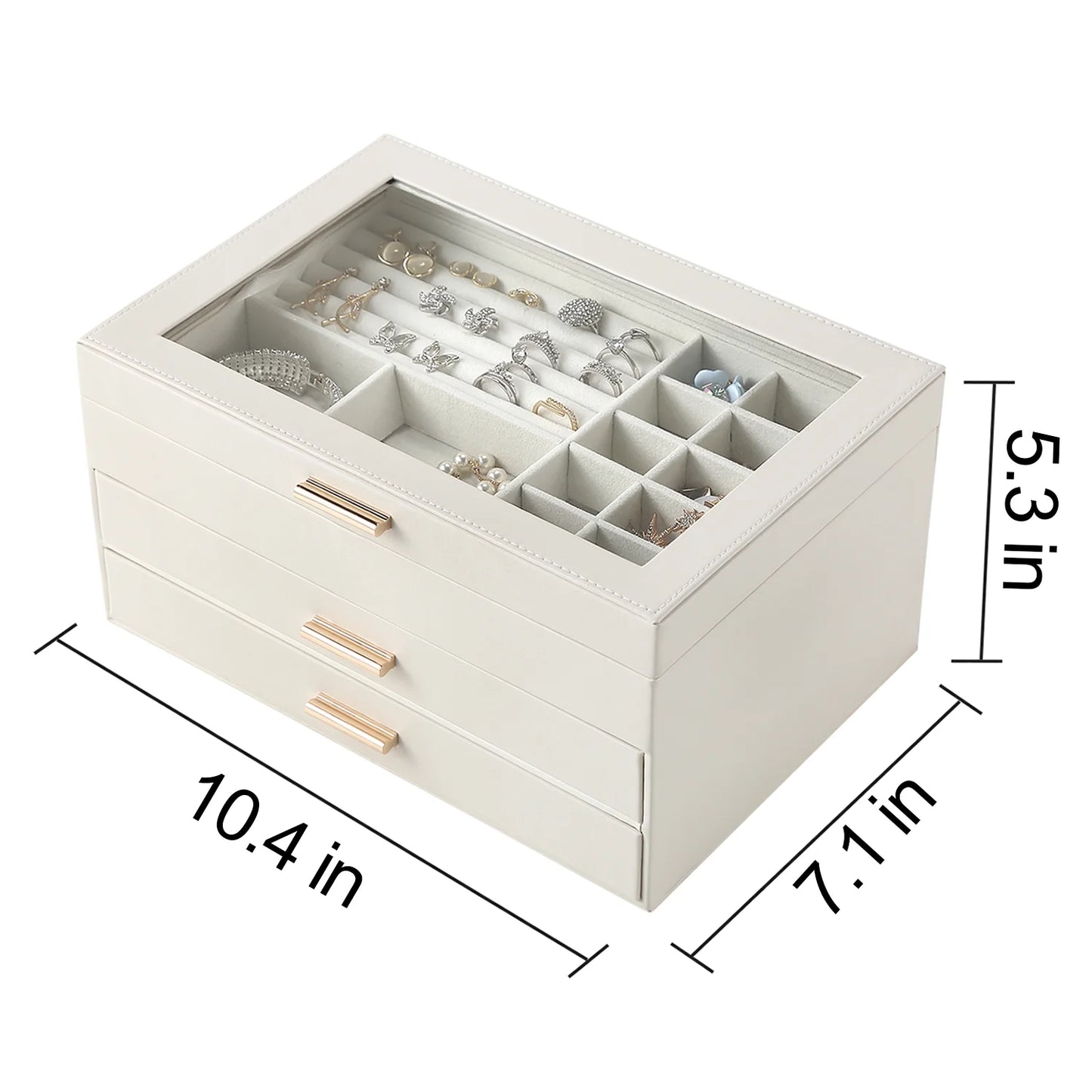 Vesteel Jewelry Box for Women Girl, 3-Layer 2 Drawer Jewelry Storage Organizer with Clear Lid for Thanksgiving Christmas, Large Jewelry Case for Rings Necklaces Earrings Watches - White