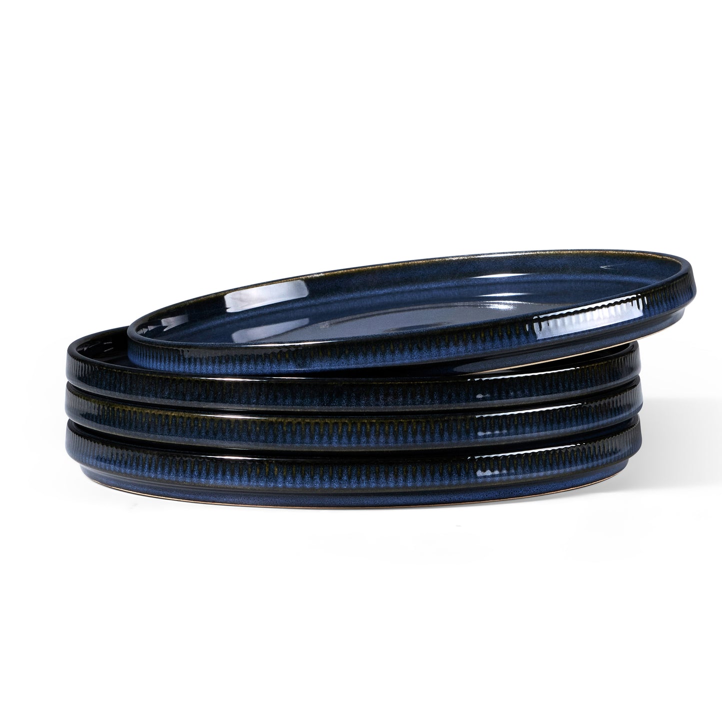 Vesteel 4 Pieces Dinner Plates Set, Premium Stoneware Ribbed Dishes, Chip & Scratch Resistant Ceramic Set for Home Restaurant, Microwave and Dishwasher Safe - Ocean Blue