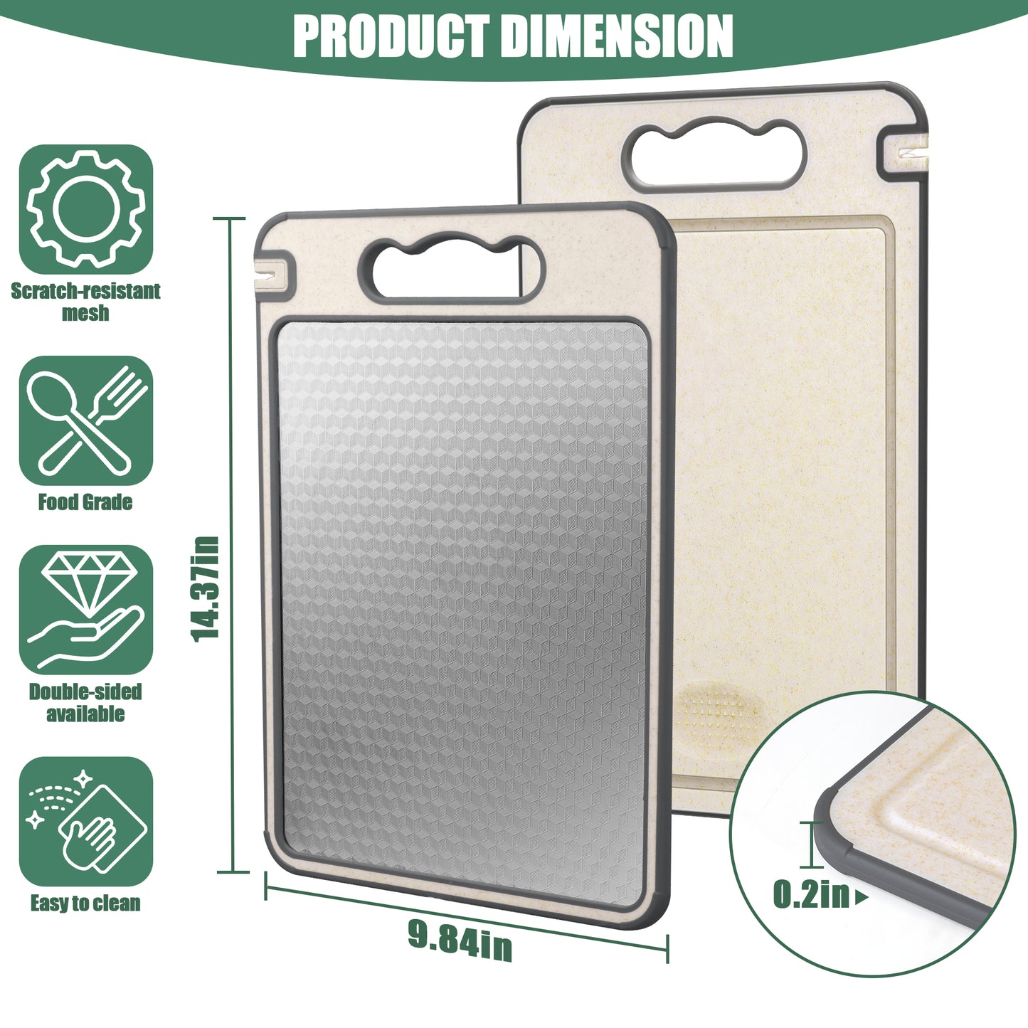 Vesteel Stainless Steel Cutting Board for Kitchen, 14” x 10” Double Sided Non Toxic Chopping Board, Mesh Design Stainless Steel and Wheat Straw PP, Dishwasher Safe & Scratch Resistant