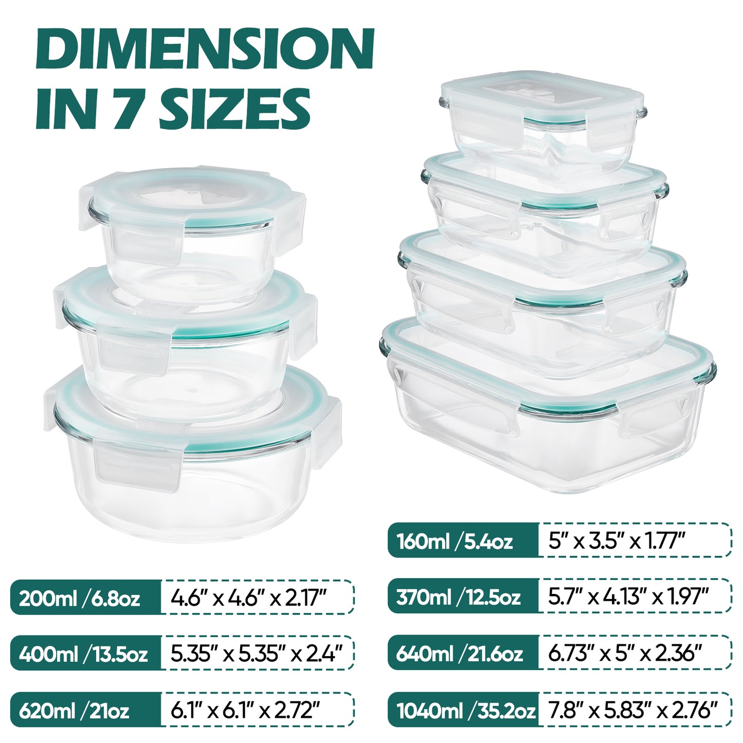 Vesteel 7 Pack Glass Food Storage Containers Set with Airtight Lid, Glass Meal Prep Containers with Vented Lid for Kitchen, BPA-Free Bento Lunch Box , Microwave, Freezer & Dishwasher Safe