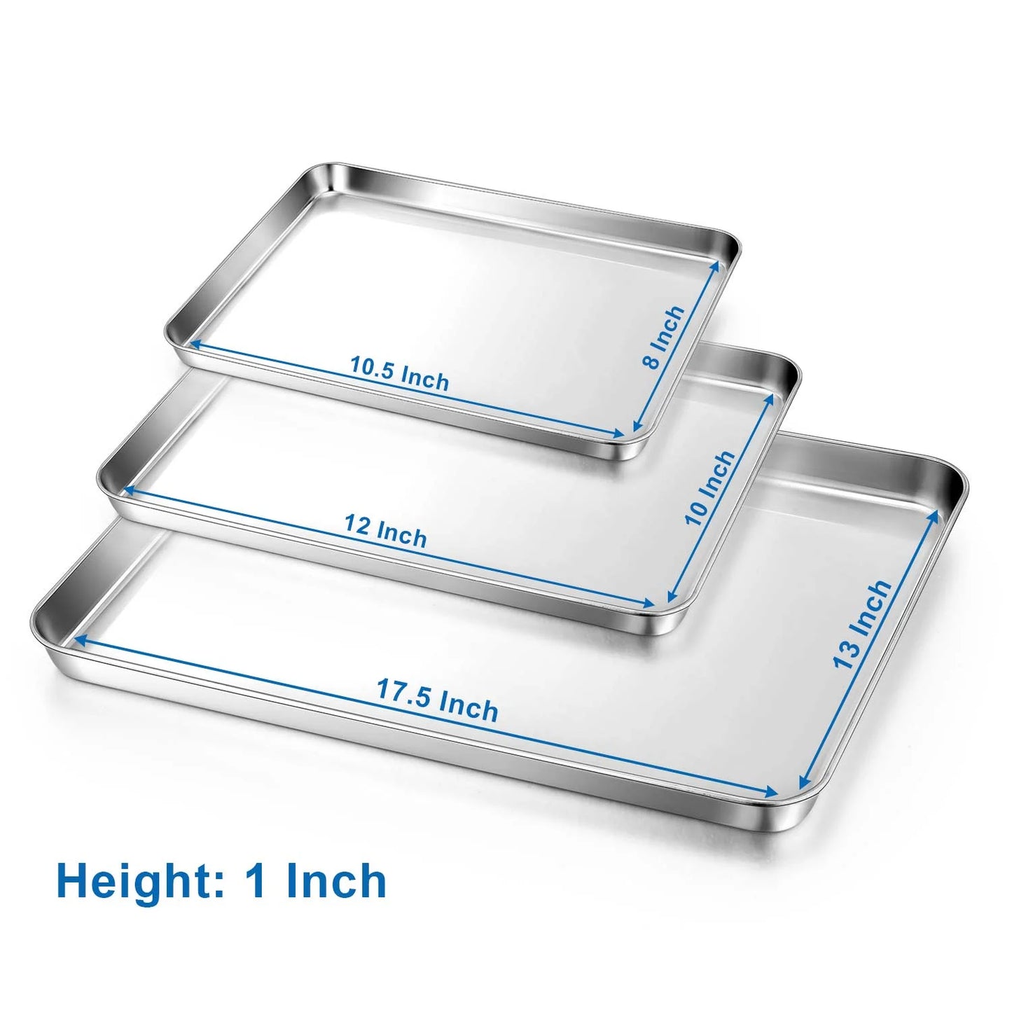 Vesteel Baking Sheet Set of 3, Stainless Steel Baking Pan Oven Tray Cookie Sheet, Healthy & Dishwasher Safe