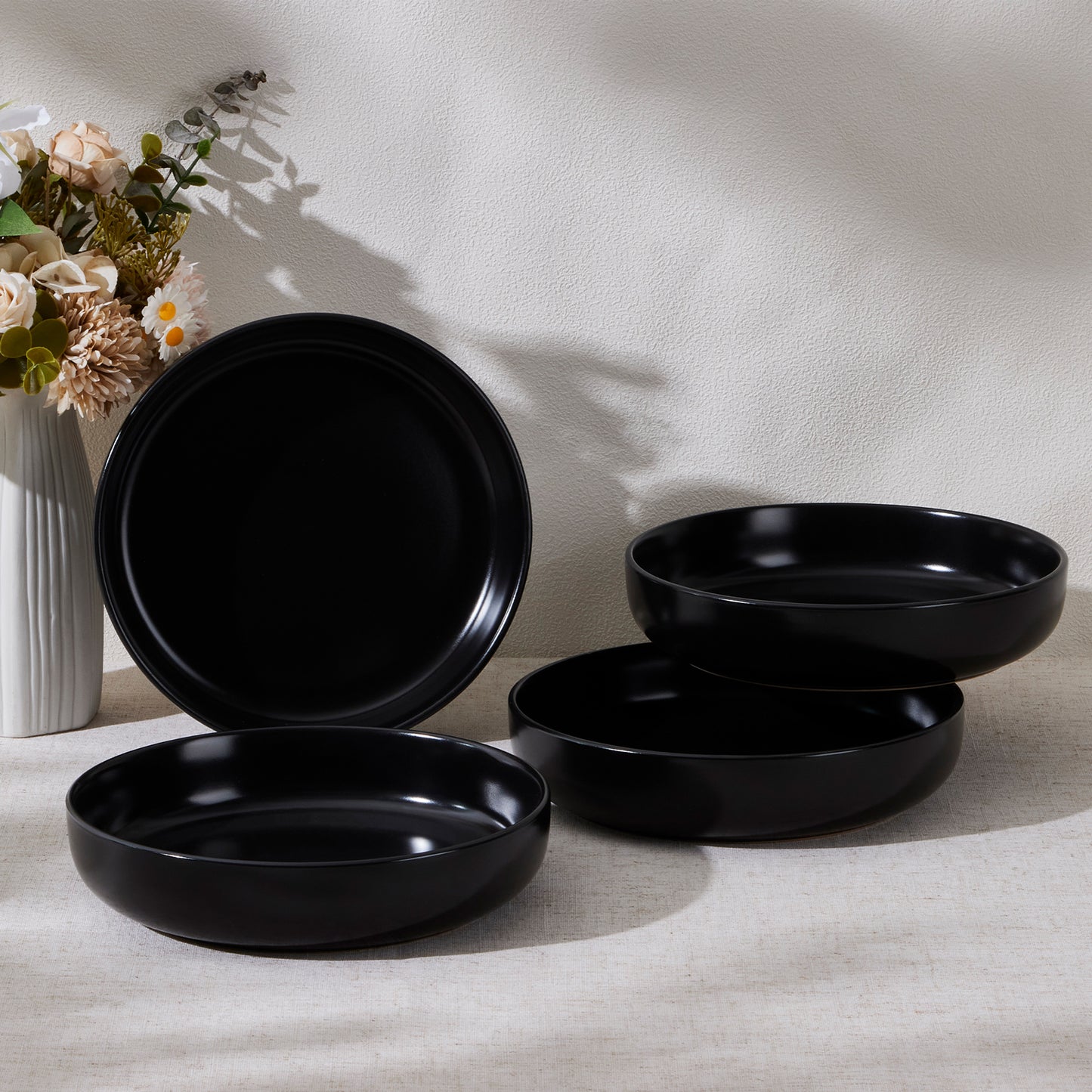 Vesteel Pasta Bowl Set of 4, 22oz Stoneware Salad Pasta Serving Bowls for Soup Dinner Cereal, Microwave & Dishwasher Safe, Matte Black