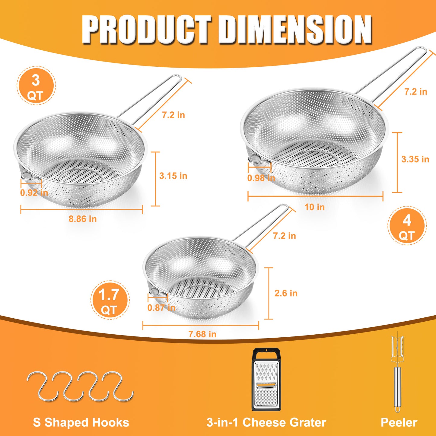 Vesteel Stainless Steel Strainer Set of 9