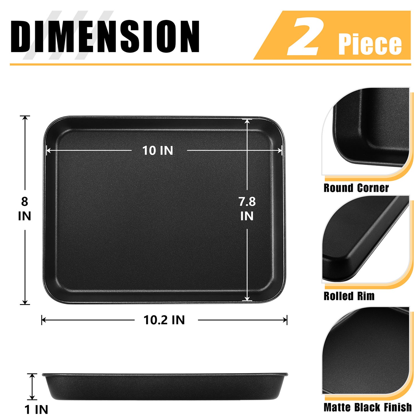 Vesteel Cookie Sheet for Baking Set of 2, Nonstick Carbon Steel Rectangle Baking Pan Oven Tray - 10 x 8 x 1 inches