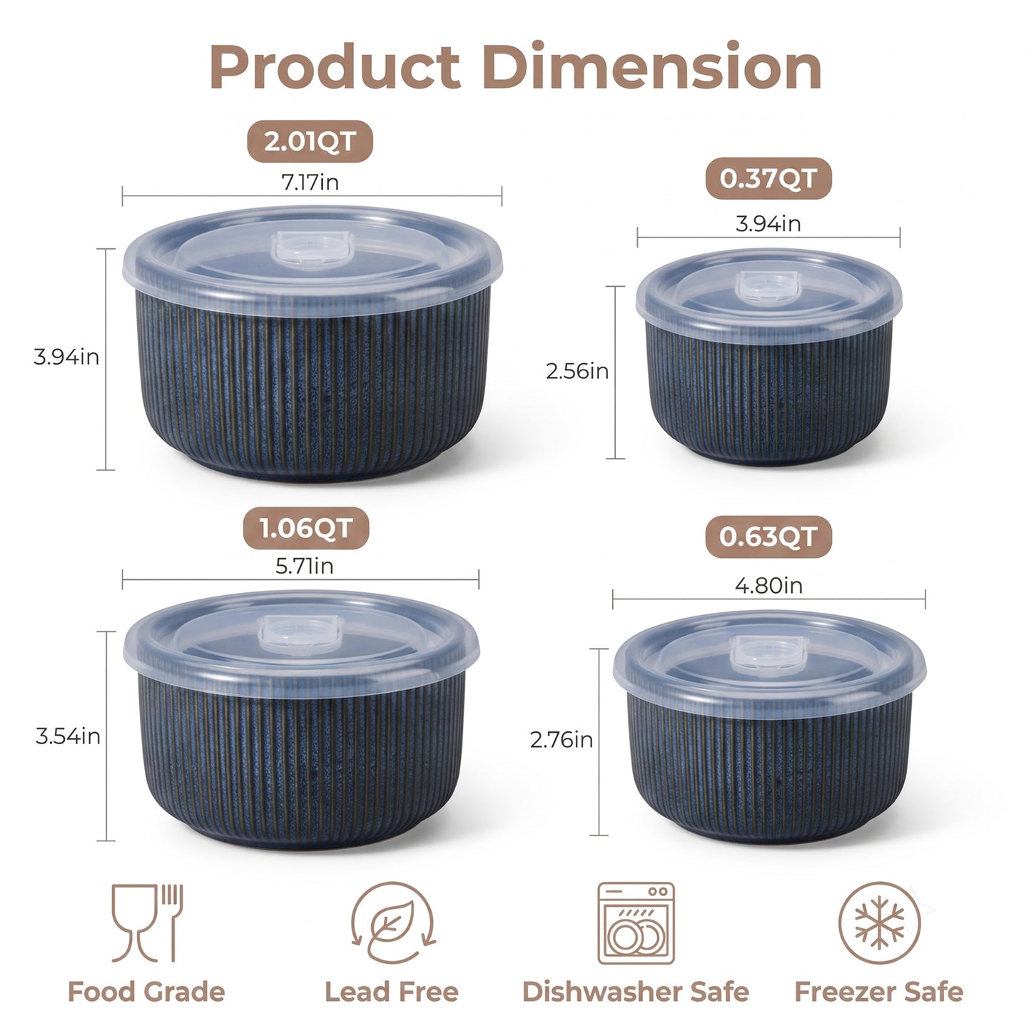 Onader 8-Piece Ceramic Bowls with Lid, Mixing Bowls Set of 4 for Kitchen Meal Prep Food Storage Leftover, Stoneware Serving Bowl for Cooking Baking, Starry Blue