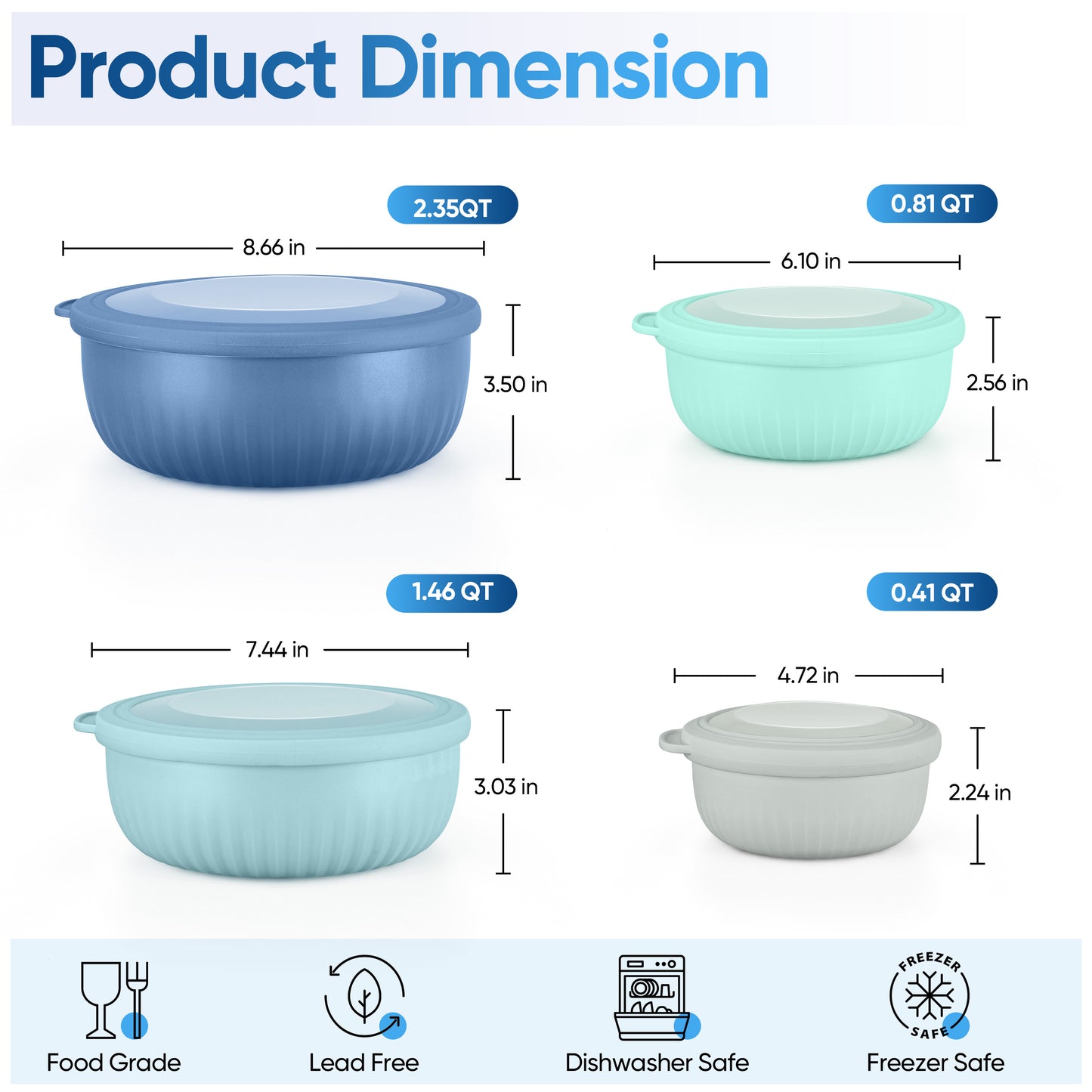 Vesteel 8Pcs Mixing Bowl Set with Lids, Nesting Plastic Bowls for for Mixing Serving Preparing Storage, Kitchen Prep Bowls, Dishwasher Safe, Dark Blue