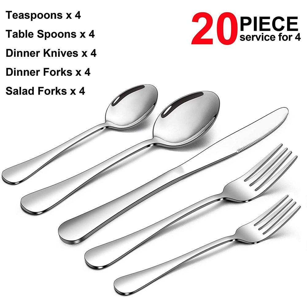 VeSteel 20 Piece Silverware Flatware Cutlery Set, Stainless Steel Utensils Service for 4, Include Knife Fork Spoon, Mirror Polished, Dishwasher Safe