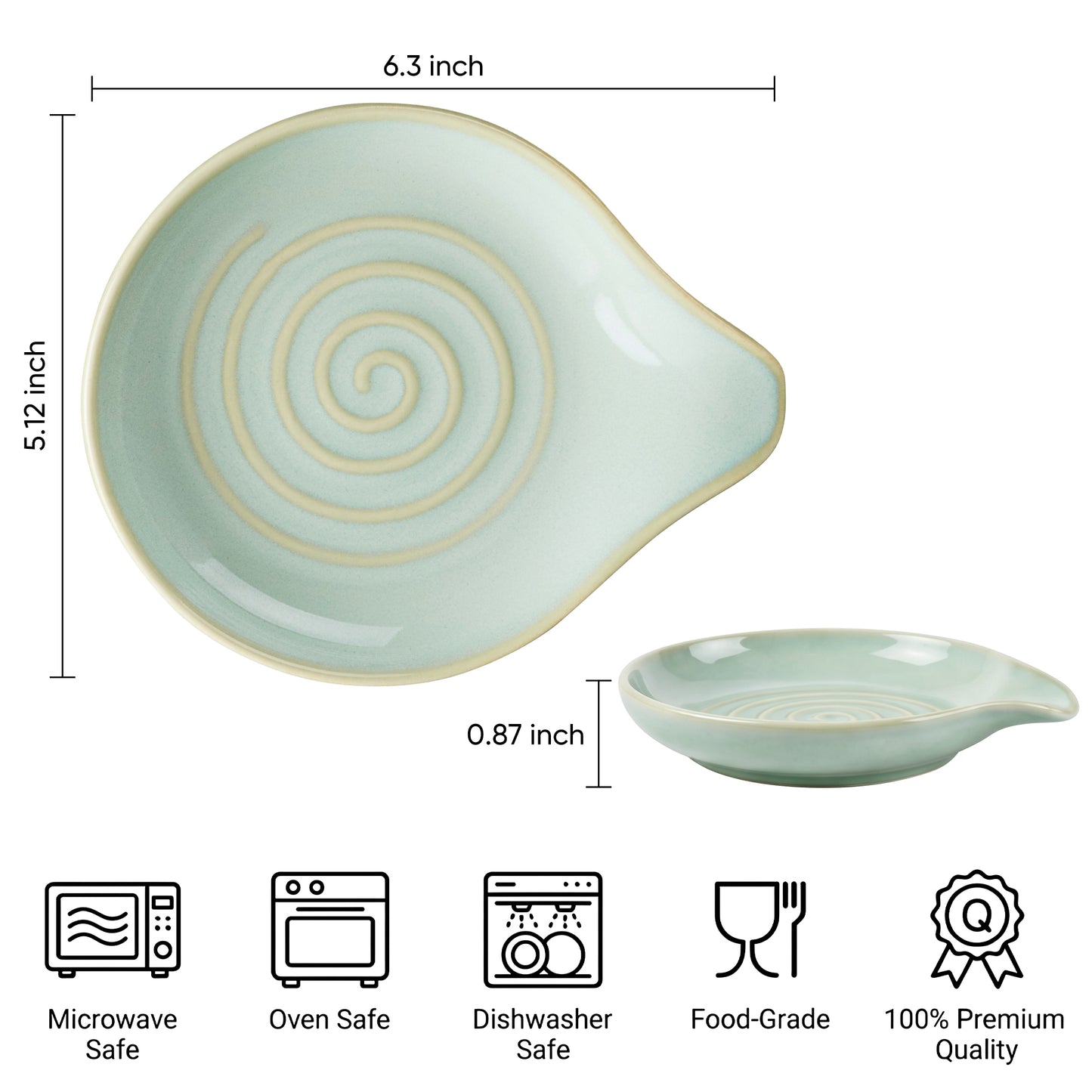 Onader 2-Piece Spoon Rest, 5" Ceramic Spoon Holder for Kitchen Utensils Soup Ladle Slotted Turner Spatula, Cooking Utensil Rest for Kitchen Countertop, Light Green