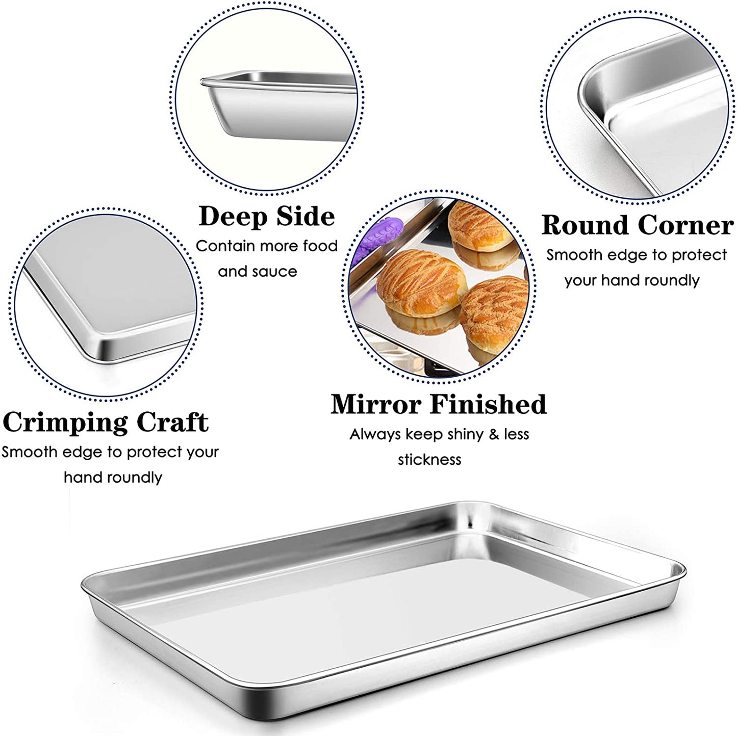 Vesteel Stainless Steel Baking Sheet, Toaster Oven Cookie Tray Pan Set of 2 - 12.5" x 9.75" x 1"
