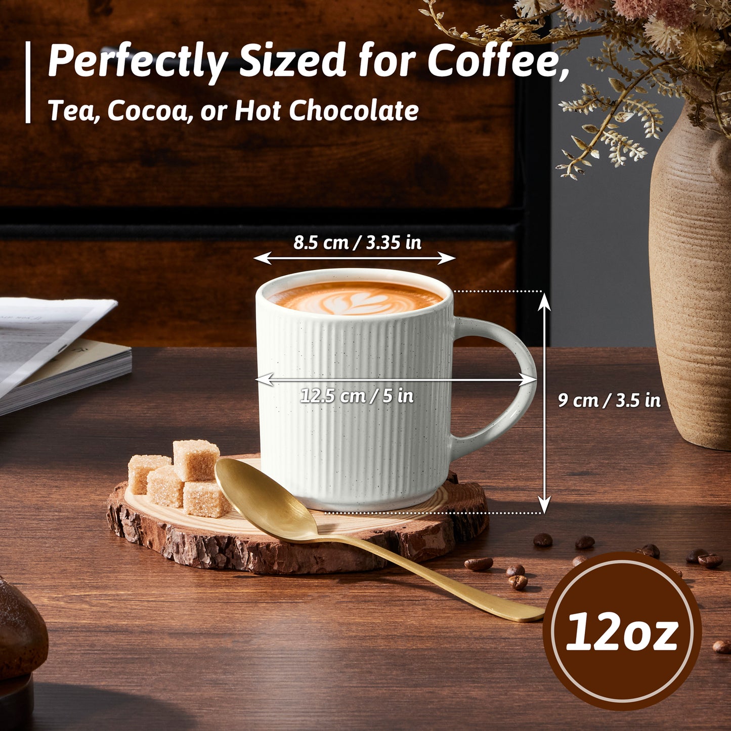 Vesteel Ceramic Coffee Mug Set of 6, 12 Ounce Porcelain Stoneware Mug with Handles, Catering Coffee Cups for Coffee, Tea, Hot Cocoa, Milk, Microwave and Dishwasher Safe, Speckled White