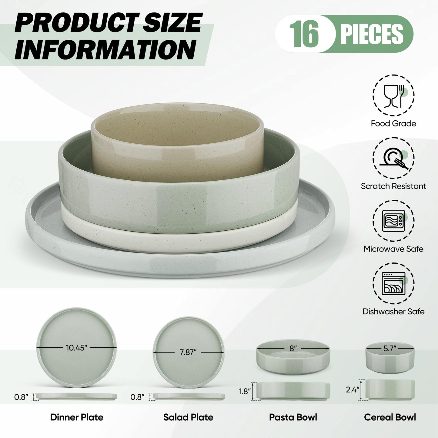 Vesteel 16 Pieces Dinnerware Sets, Premium Stoneware Dishes Set for 4, Speckled Plates and Bowls Set for Home Restaurant, Microwave and Dishwasher Safe - Multi-Color
